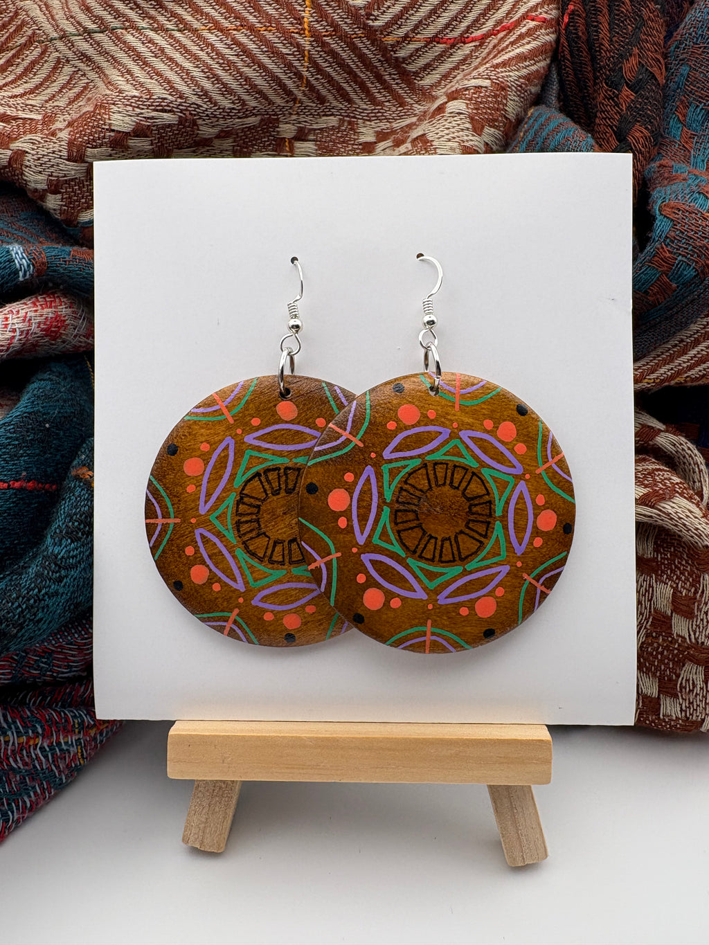 Hand-Painted Mandala Earrings - Medium Round