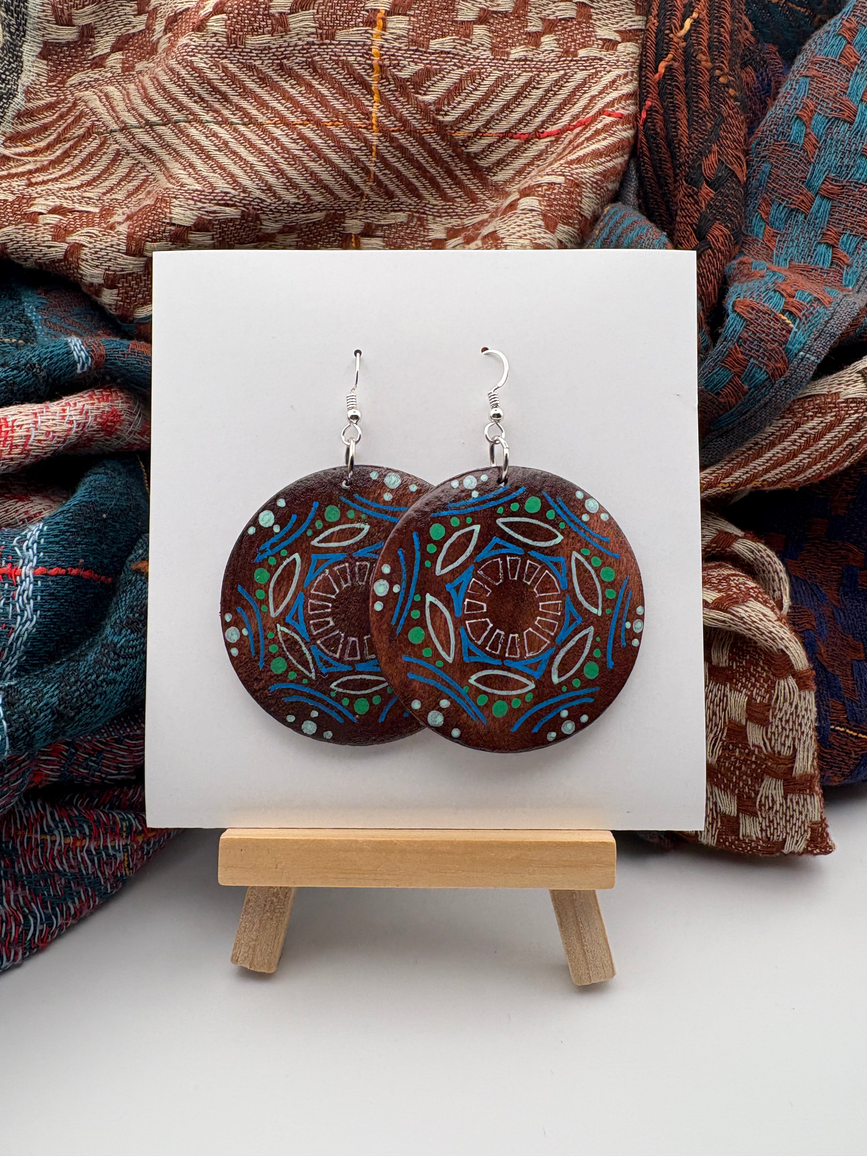 Hand-Painted Mandala Earrings - Medium Round