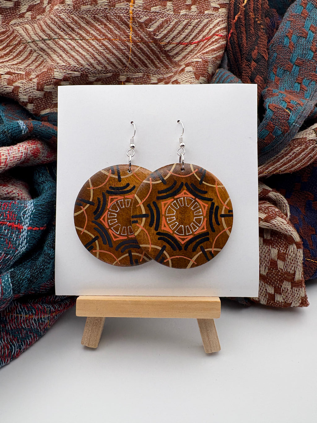 Hand-Painted Mandala Earrings - Medium Round