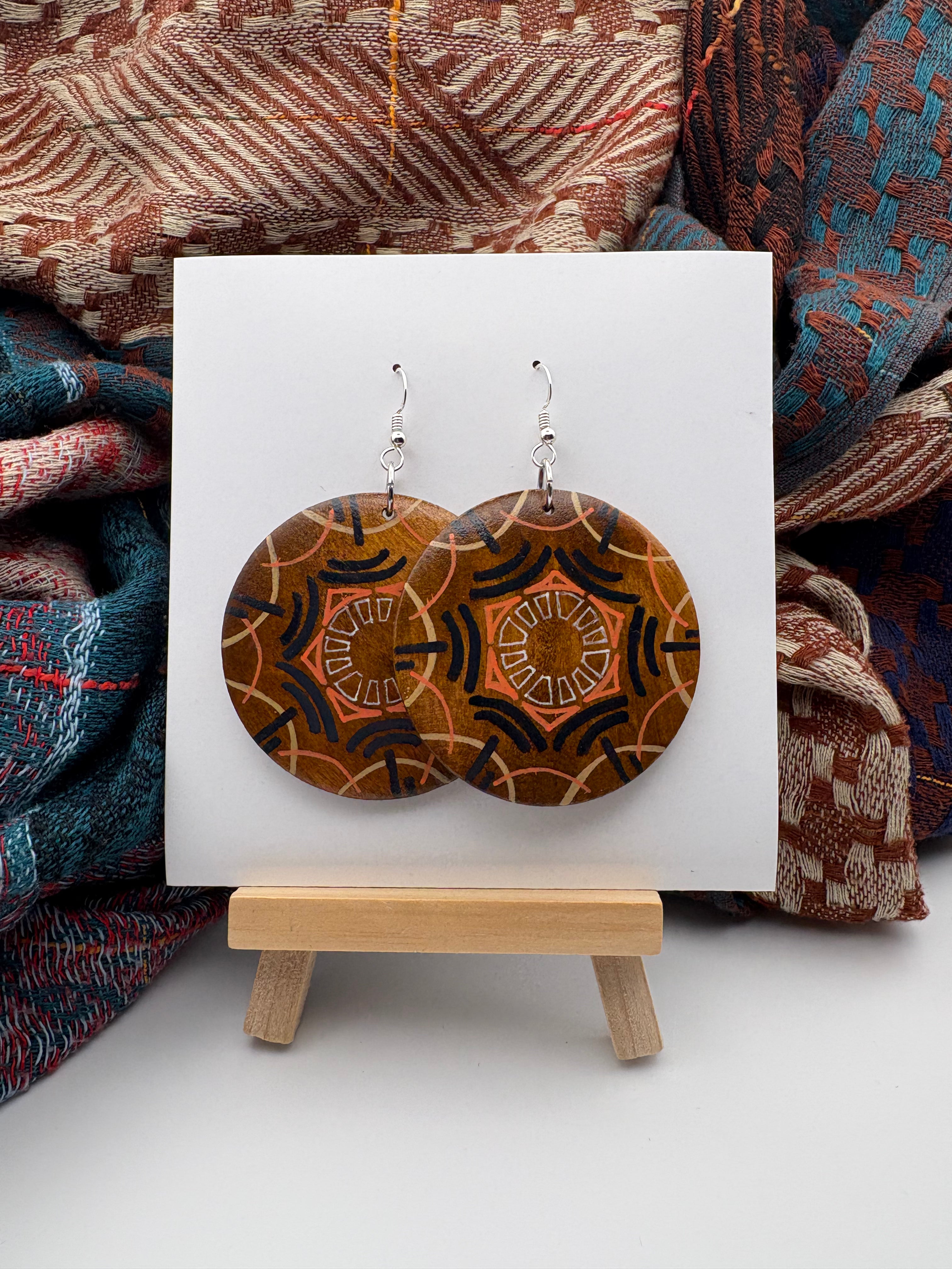 Hand-Painted Mandala Earrings - Medium Round