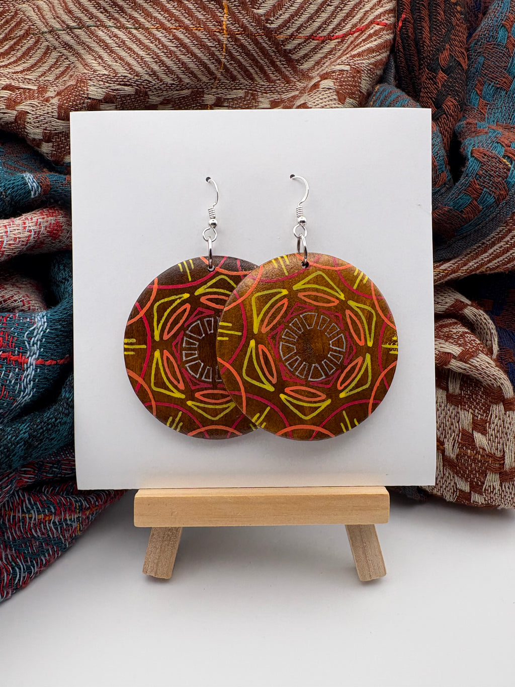 Hand-Painted Mandala Earrings - Medium Round