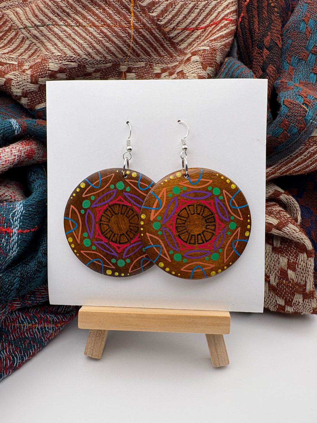 Hand-Painted Mandala Earrings - Medium Round