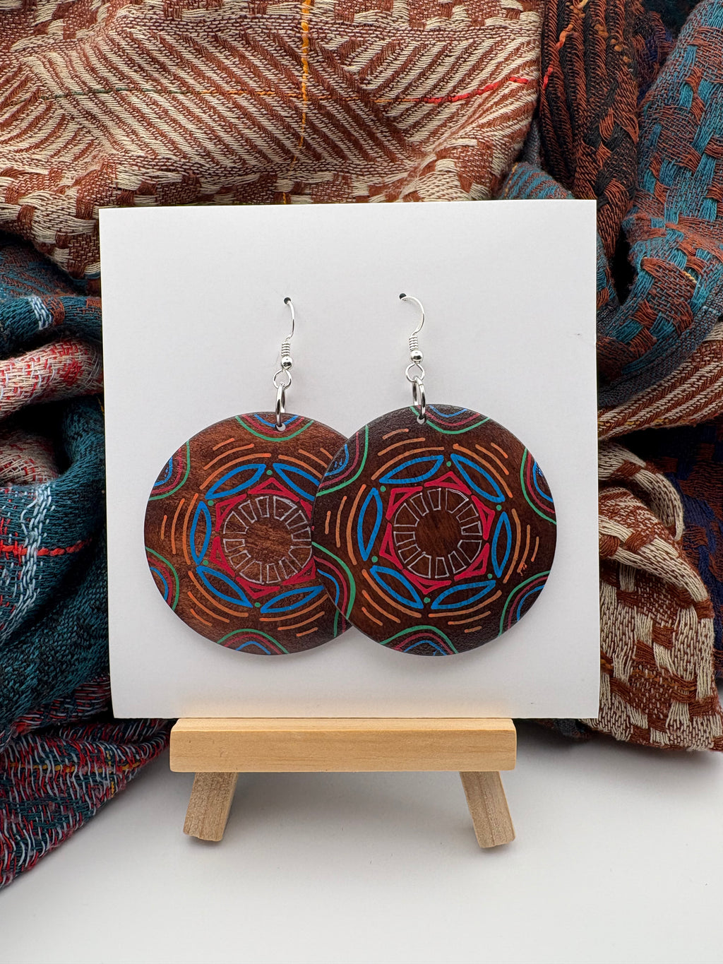 Hand-Painted Mandala Earrings - Medium Round