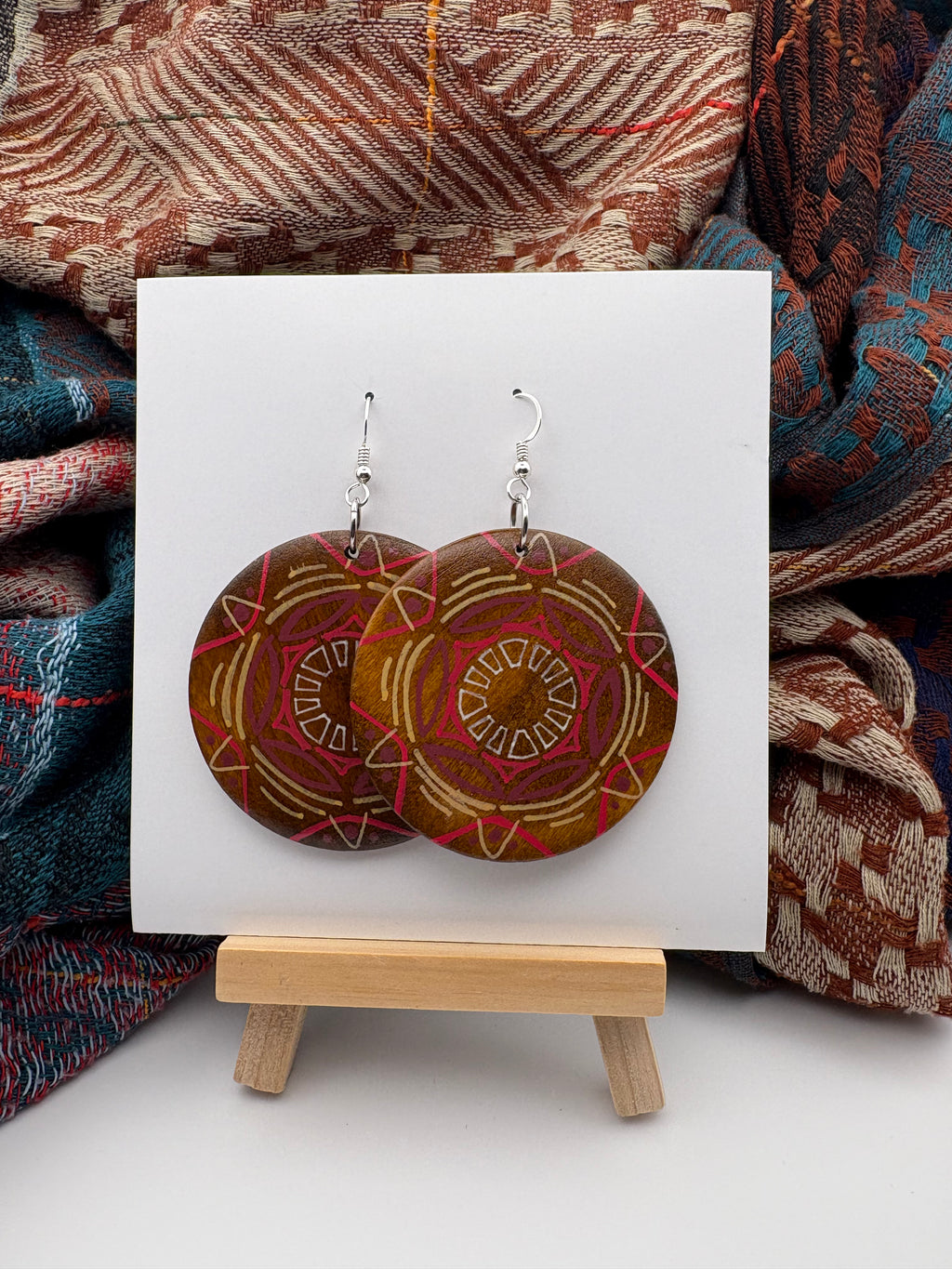 Hand-Painted Mandala Earrings - Medium Round
