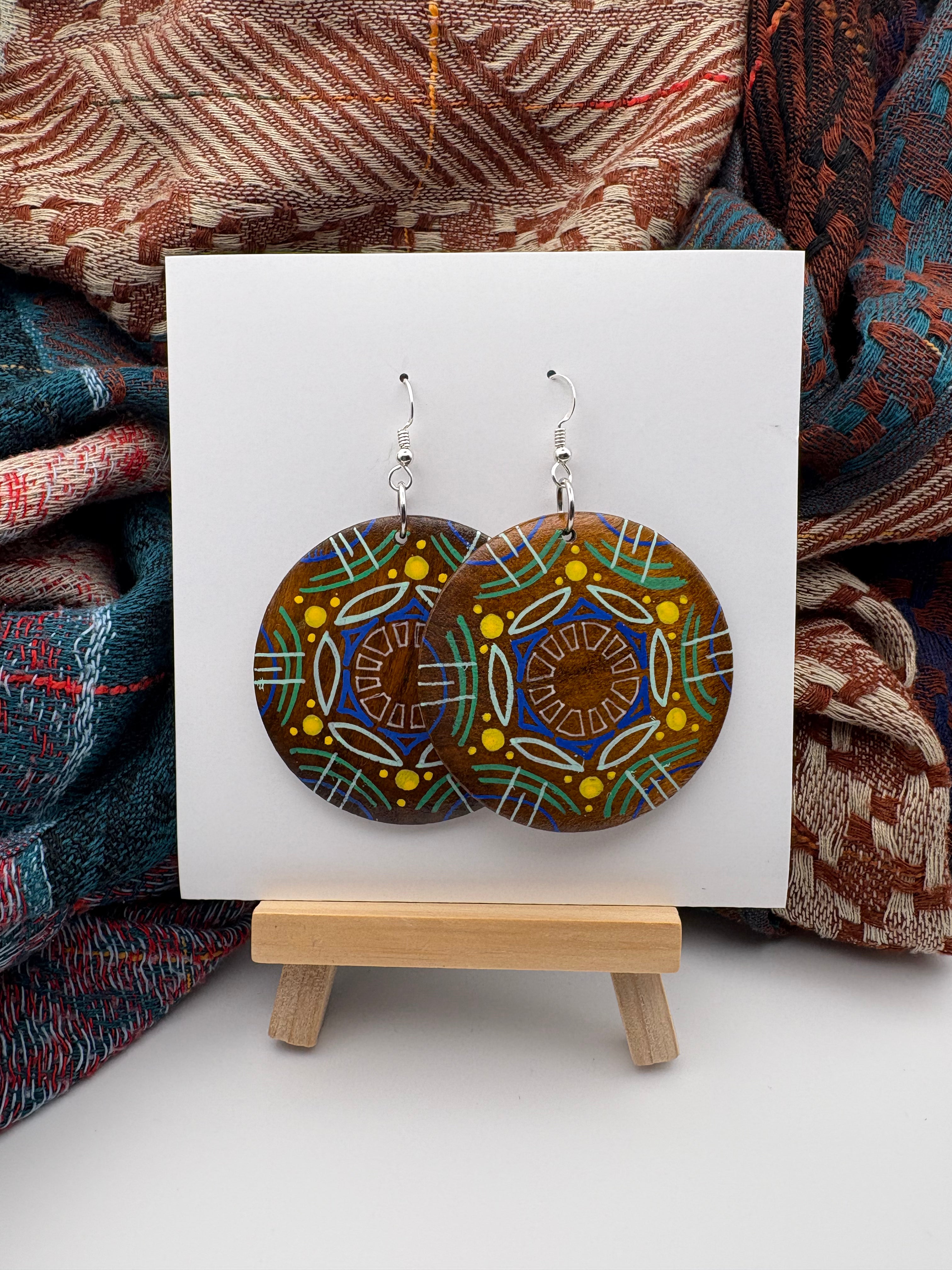 Hand-Painted Mandala Earrings - Medium Round