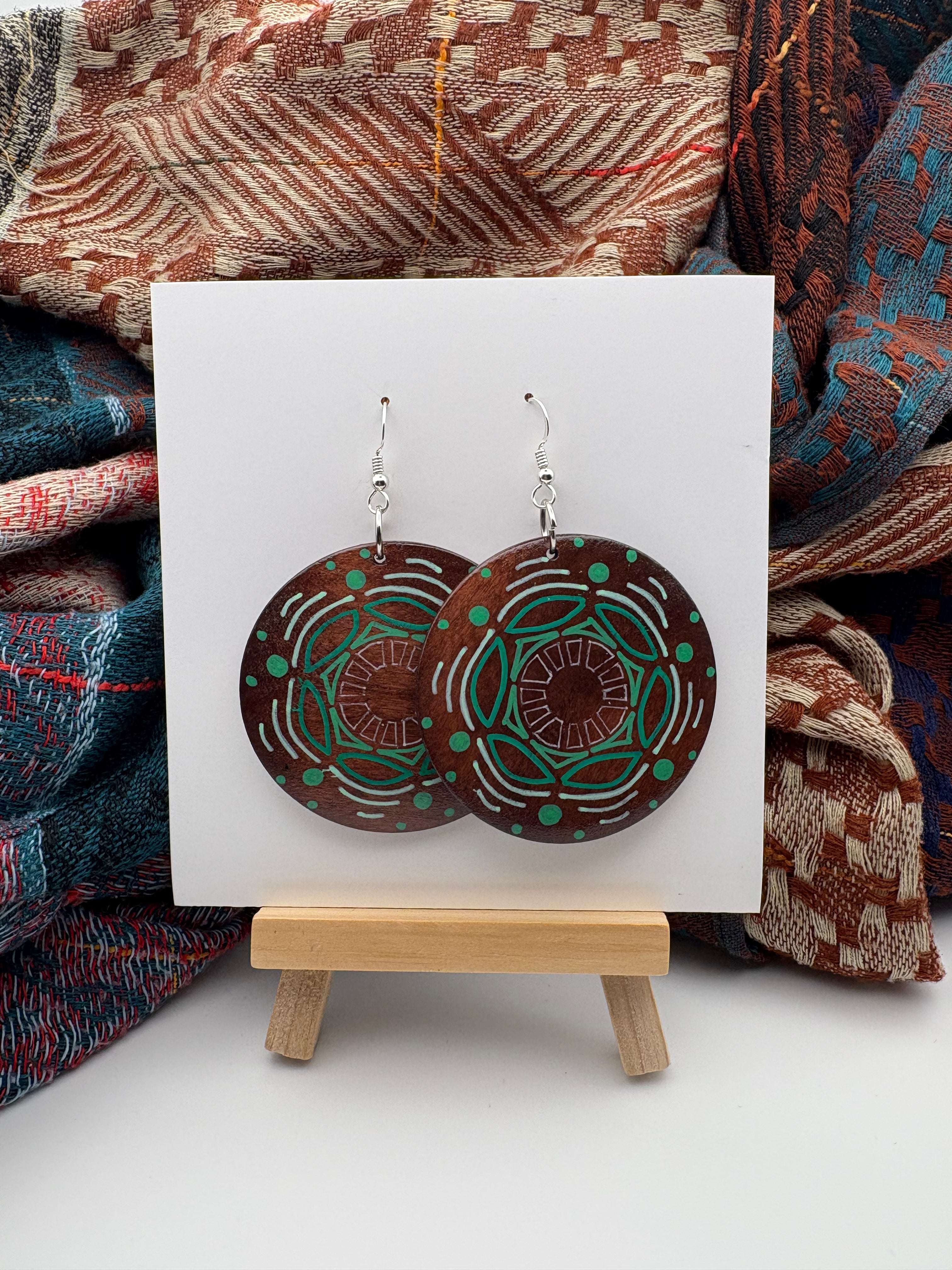 Hand-Painted Mandala Earrings - Medium Round