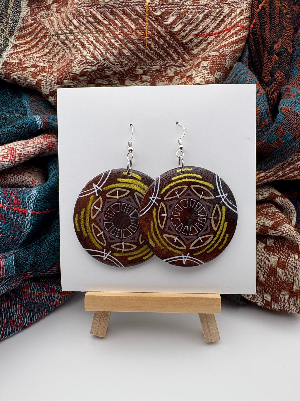 Hand-Painted Mandala Earrings - Medium Round