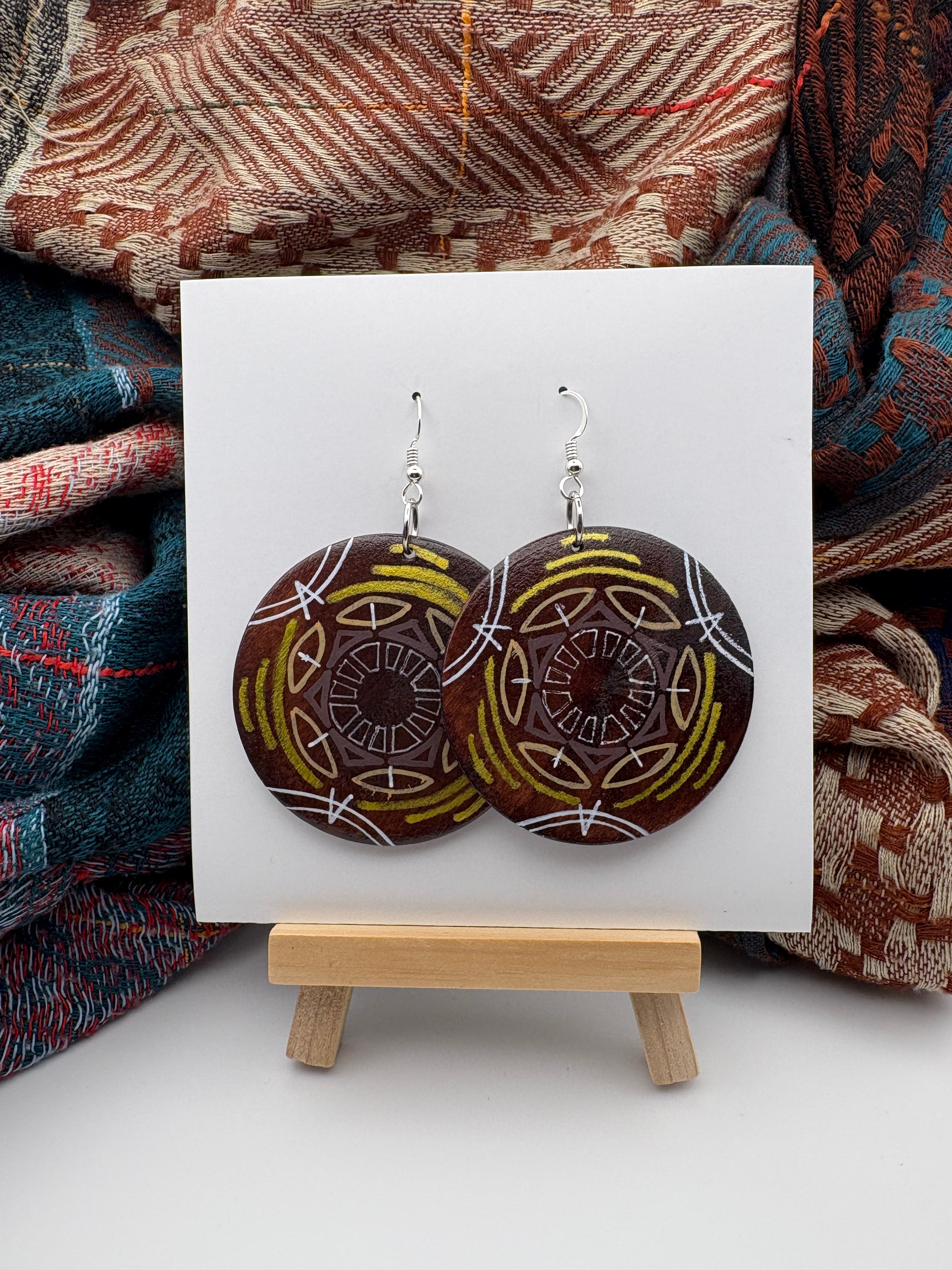Hand-Painted Mandala Earrings - Medium Round