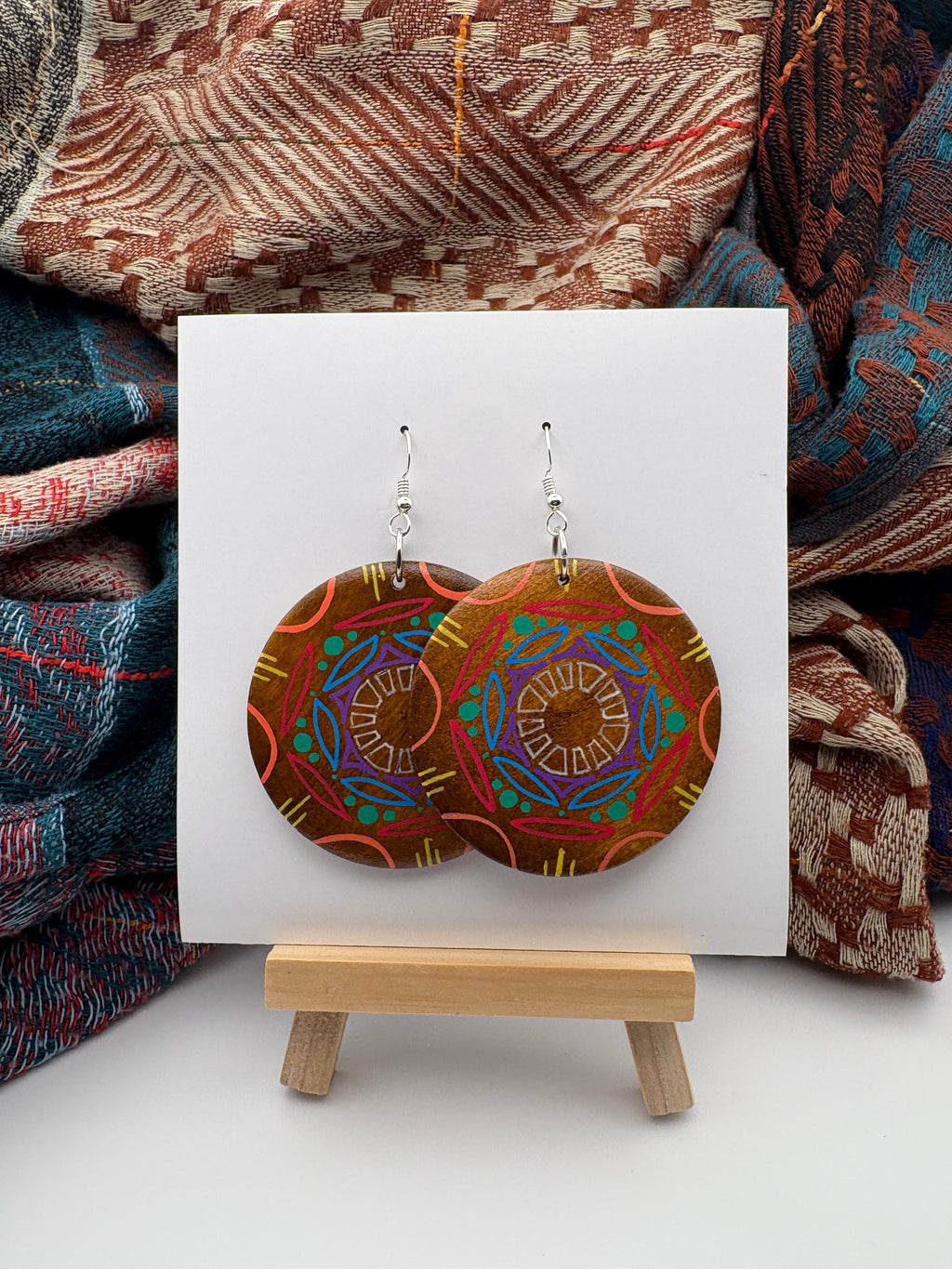 Hand-Painted Mandala Earrings - Medium Round