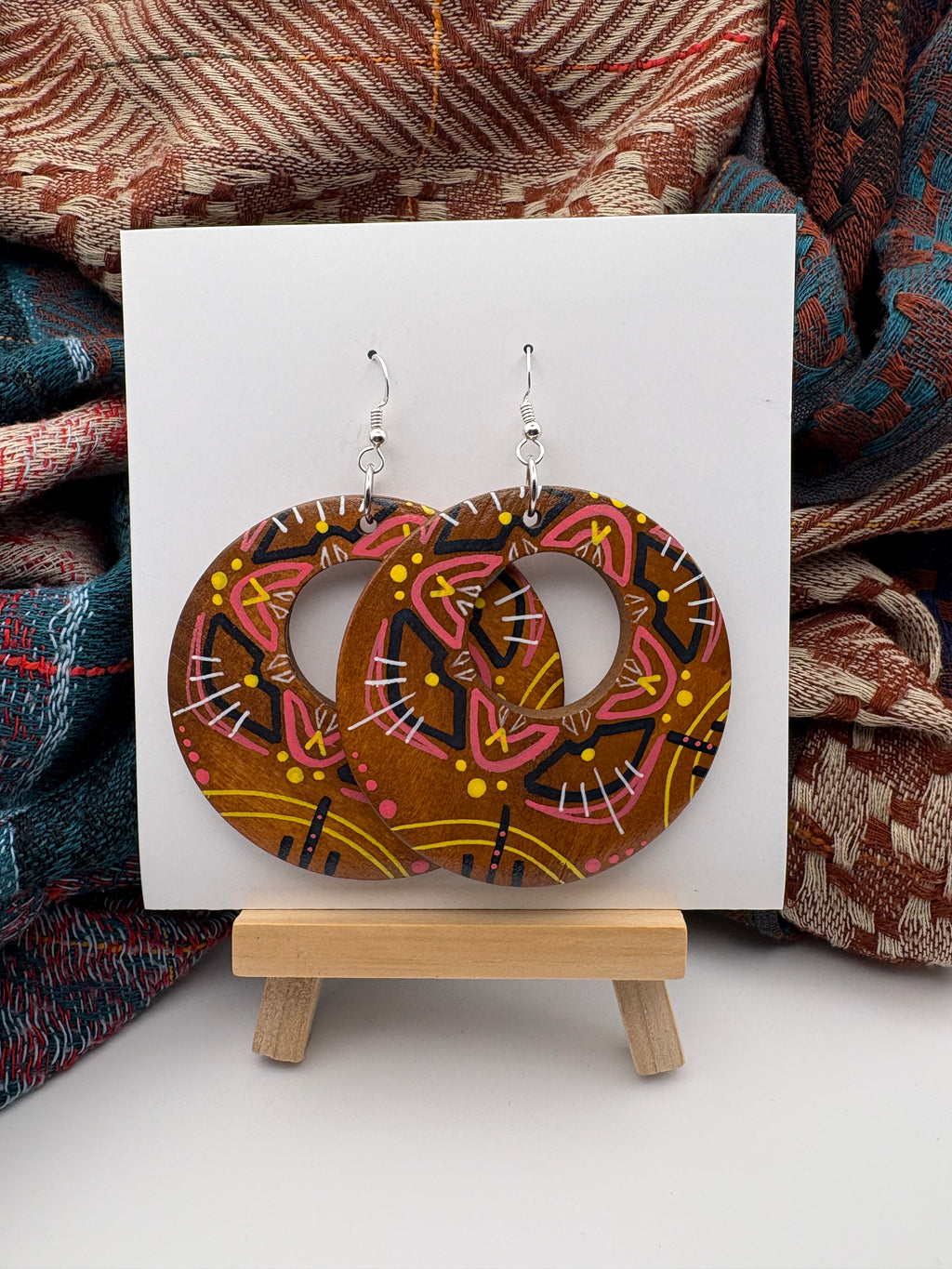 Hand-Painted Mandala Earrings - Large Round