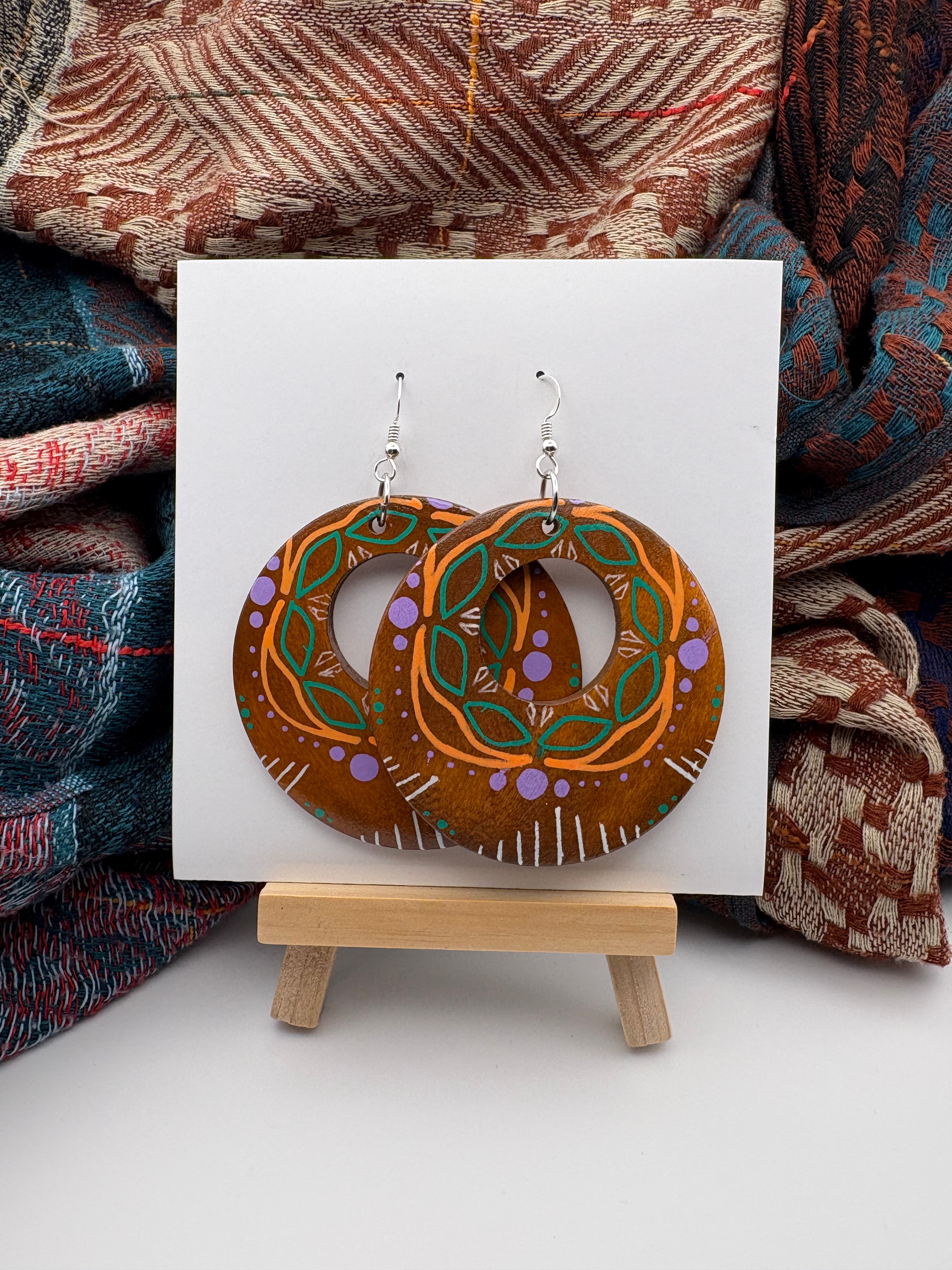 Hand-Painted Mandala Earrings - Large Round