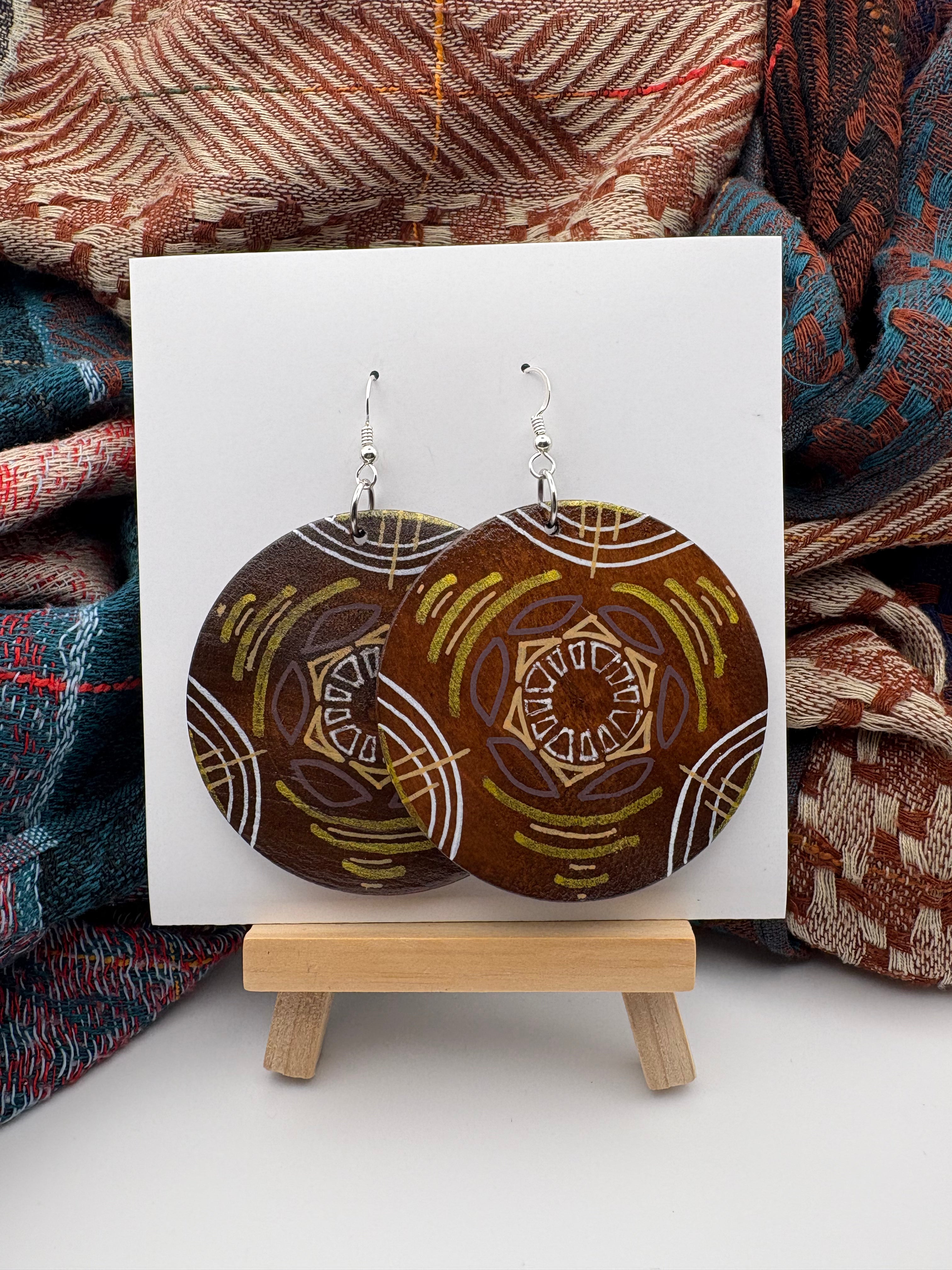 Hand-Painted Mandala Earrings - Large Round