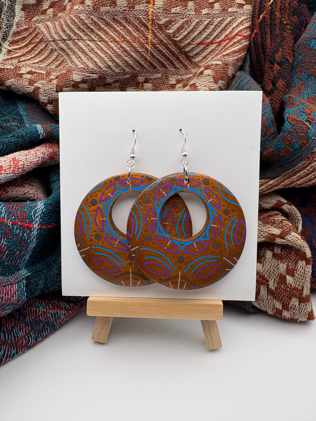 Hand-Painted Mandala Earrings - Large Round