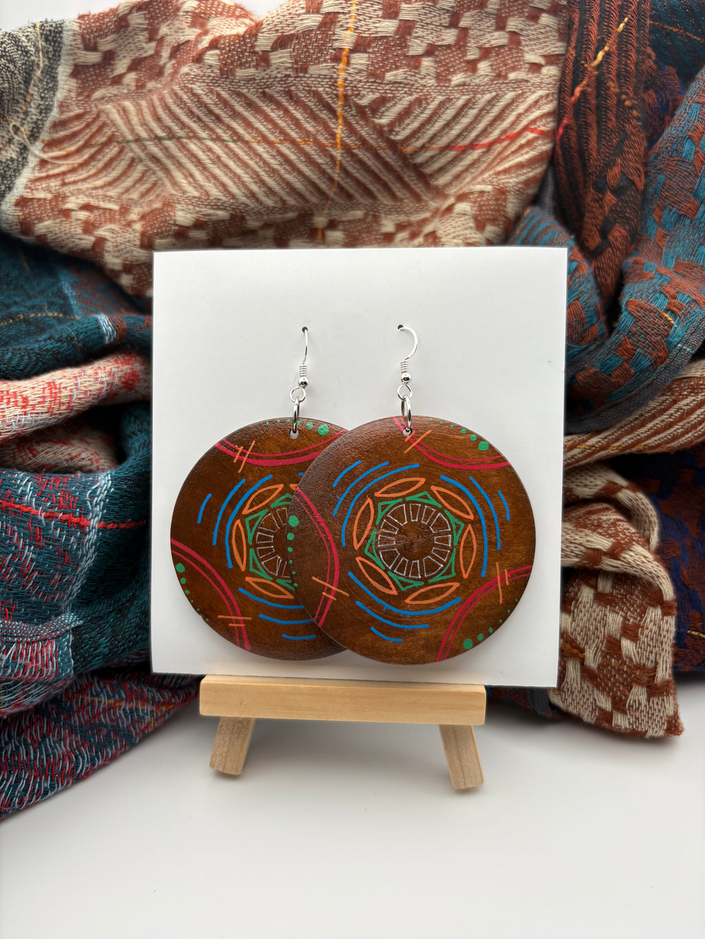 Hand-Painted Mandala Earrings - Large Round