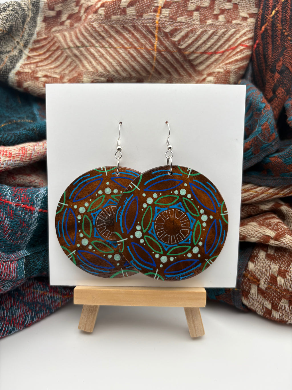 Hand-Painted Mandala Earrings - Large Round