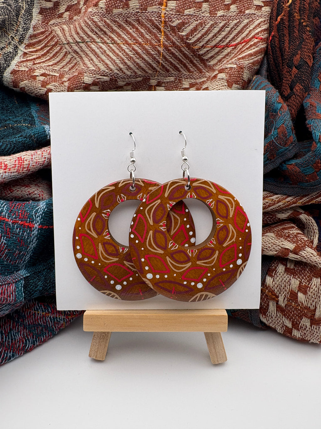 Hand-Painted Mandala Earrings - Large Round