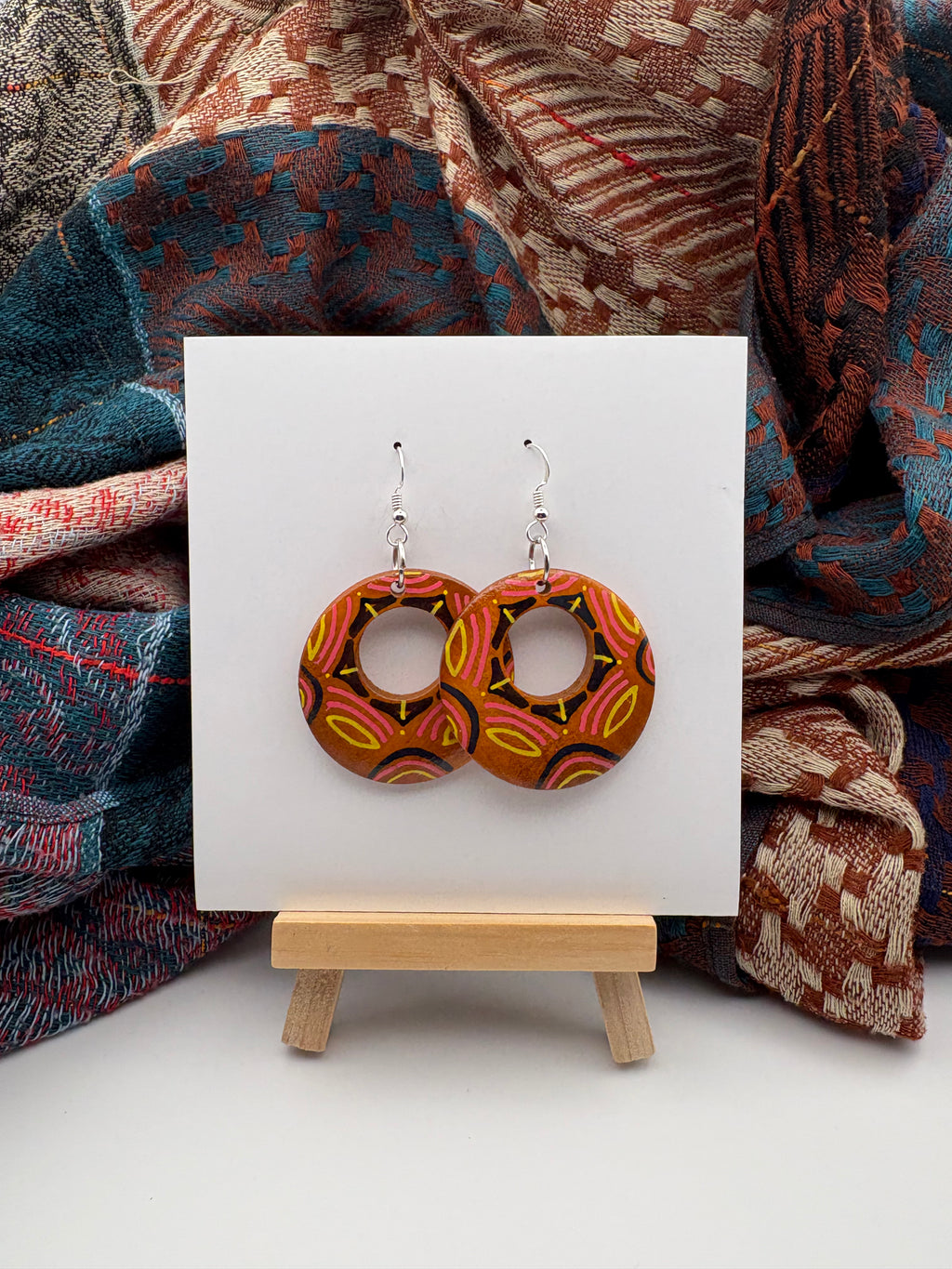 Hand-Painted Mandala Earrings - Small Round