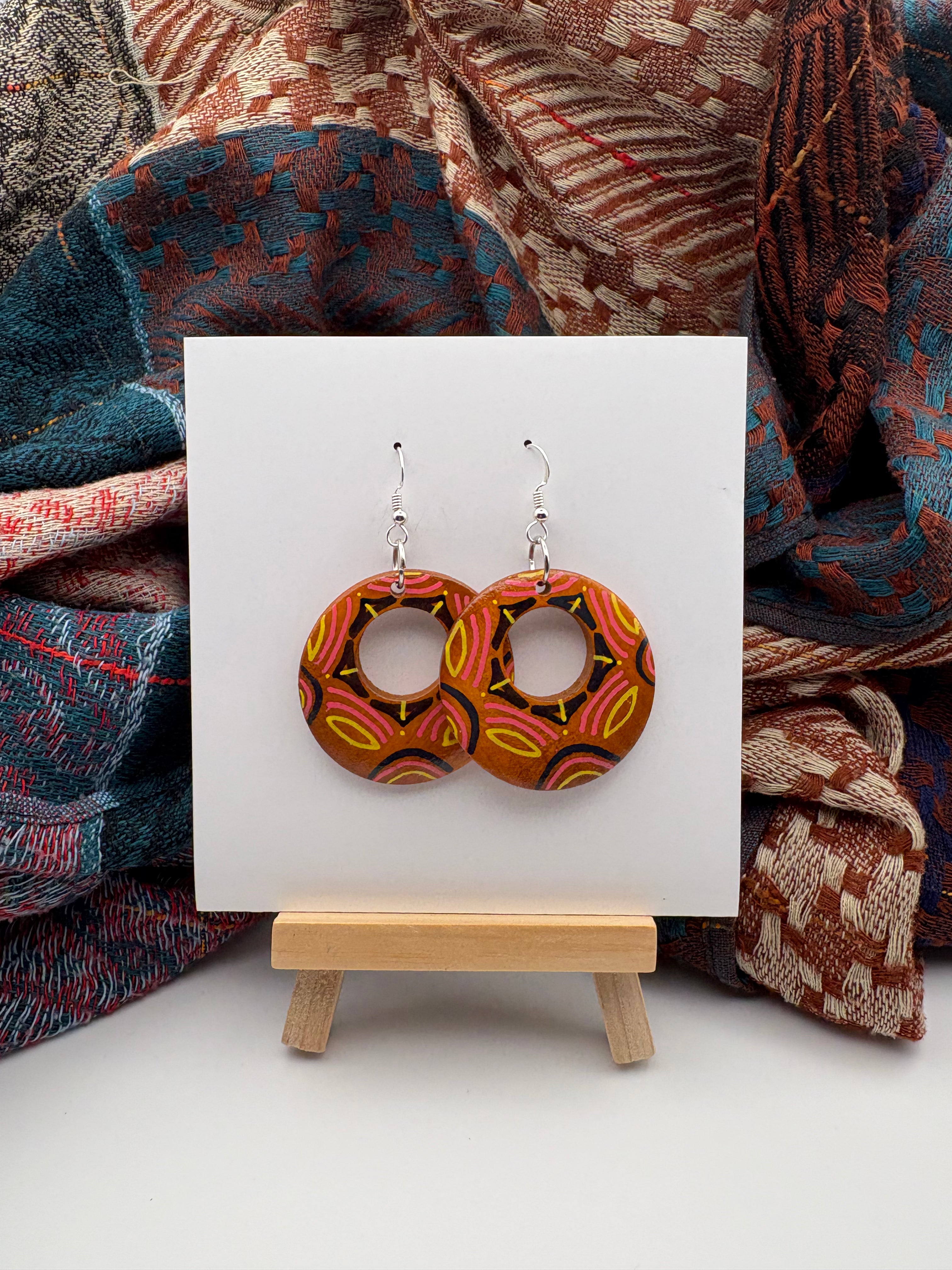 Hand-Painted Mandala Earrings - Small Round