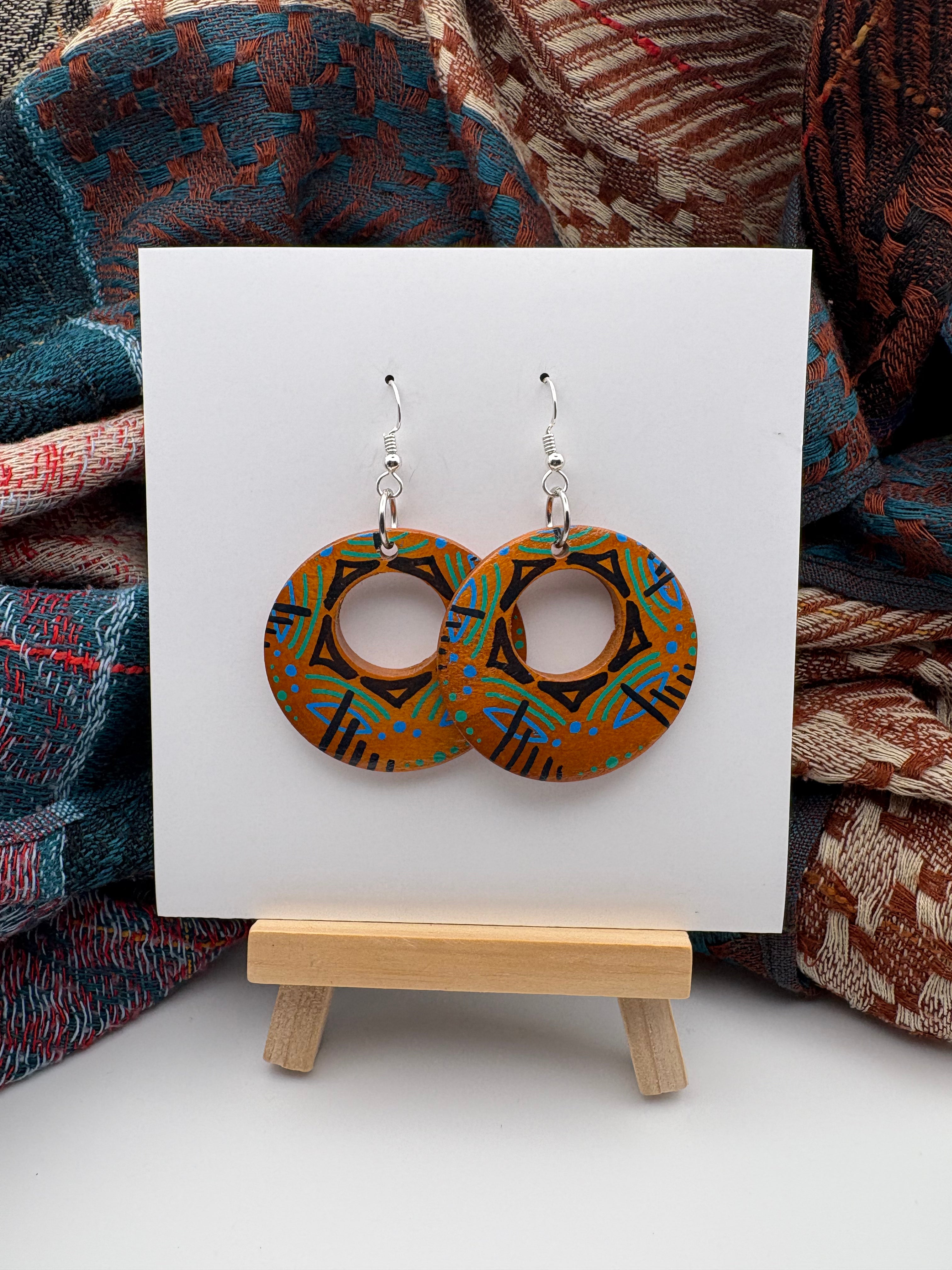 Hand-Painted Mandala Earrings - Small Round