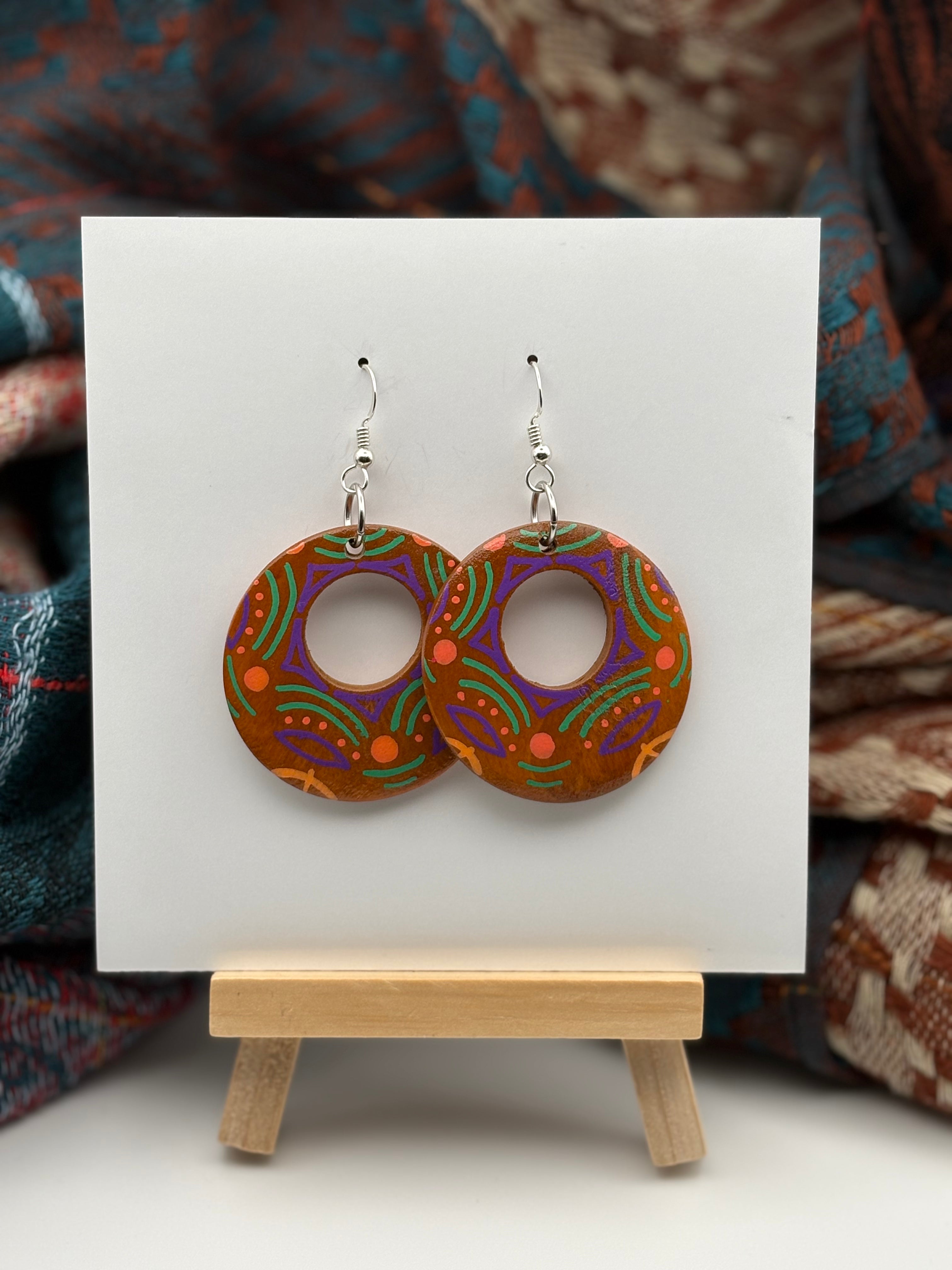 Hand-Painted Mandala Earrings - Small Round