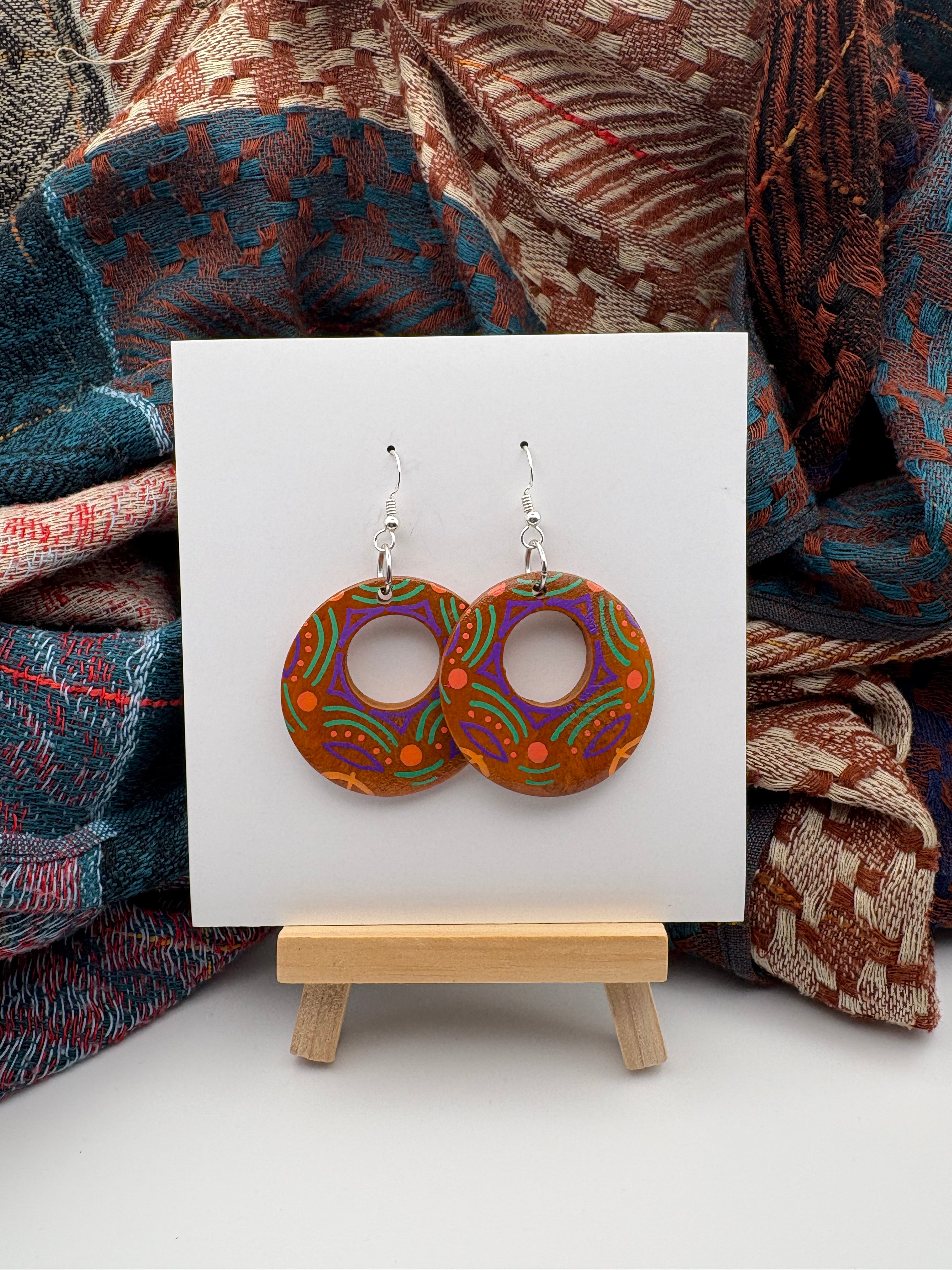 Hand-Painted Mandala Earrings - Small Round