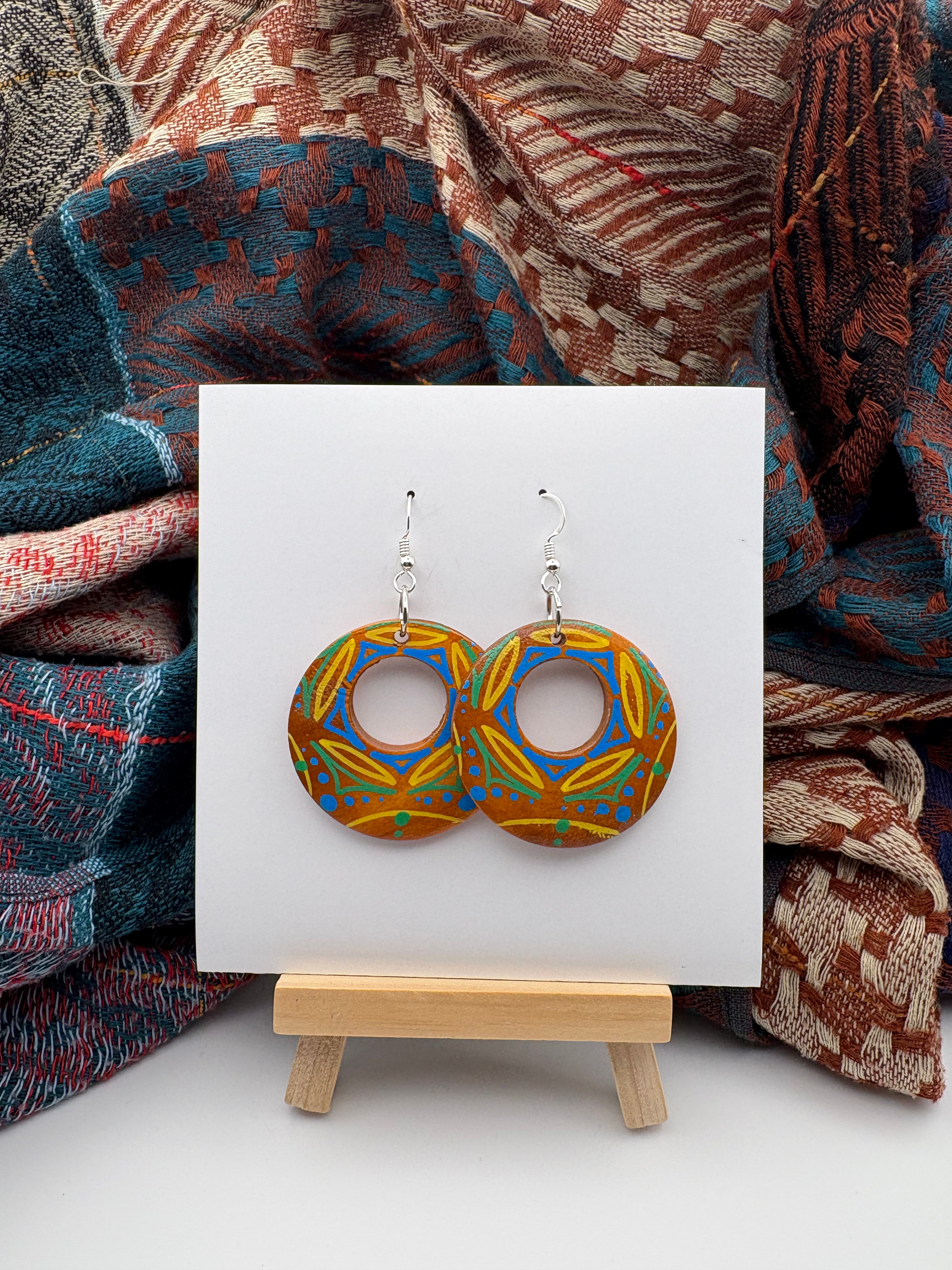 Hand-Painted Mandala Earrings - Small Round