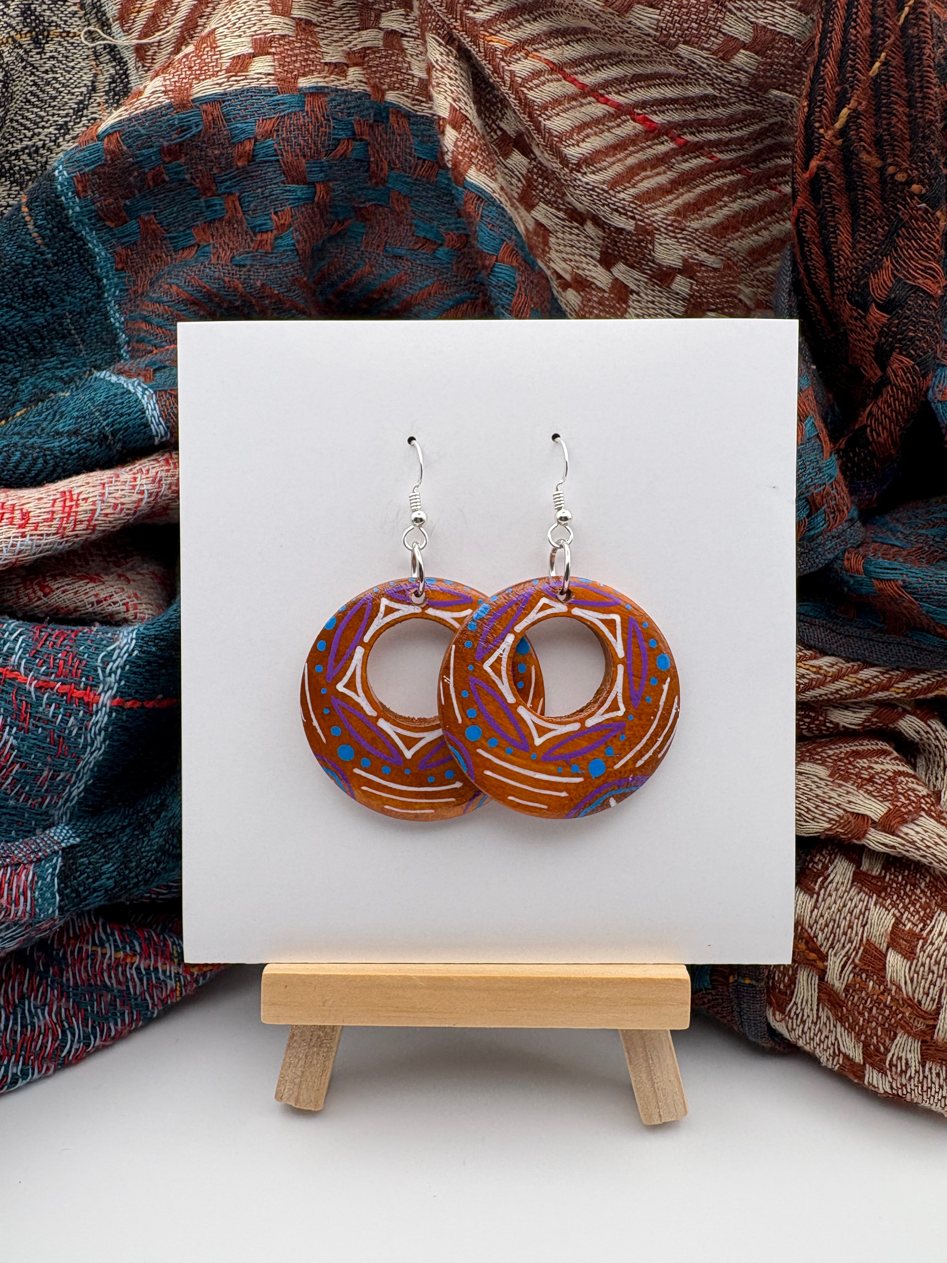 Hand-Painted Mandala Earrings - Small Round