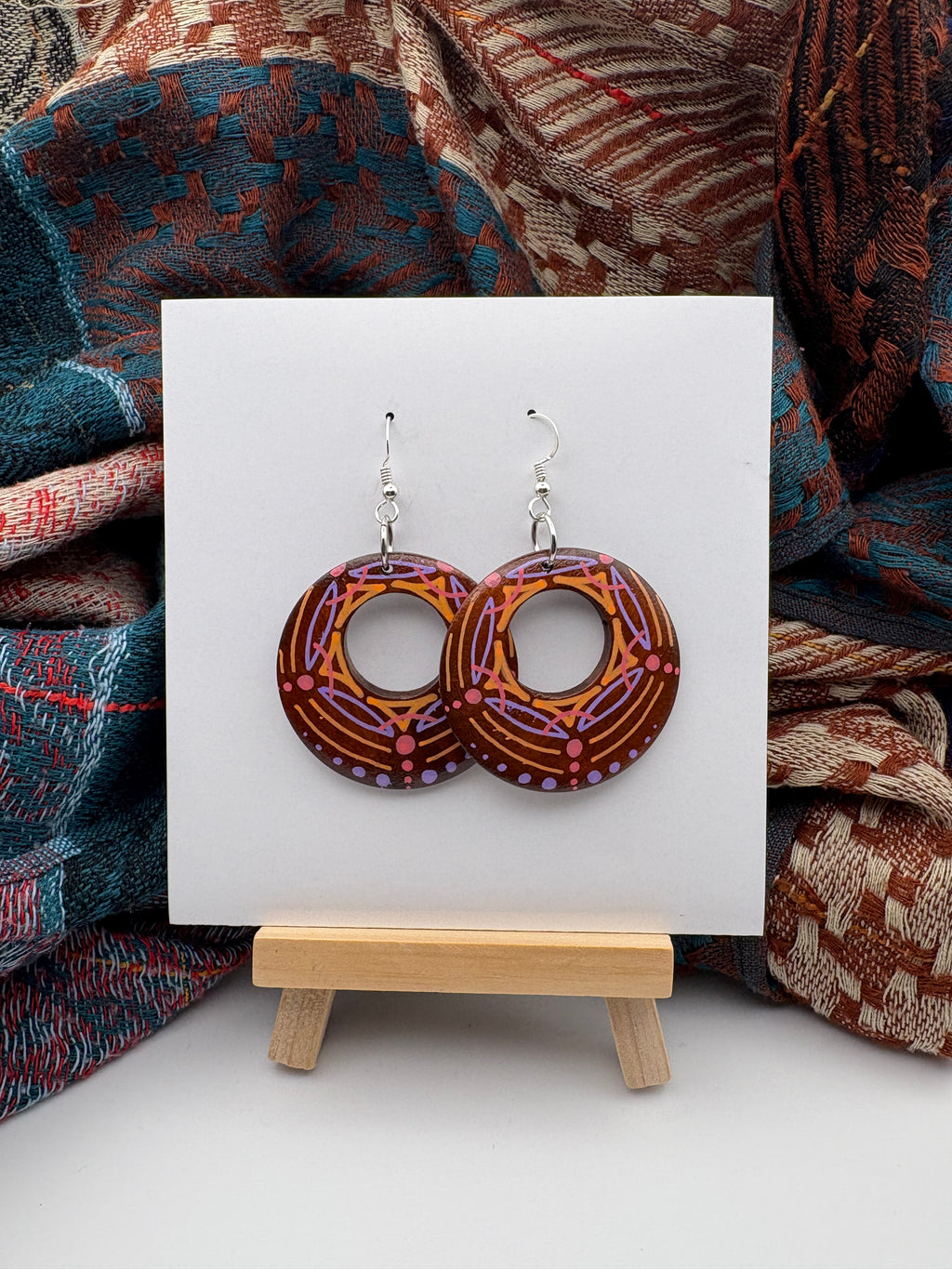 Hand-Painted Mandala Earrings - Small Round