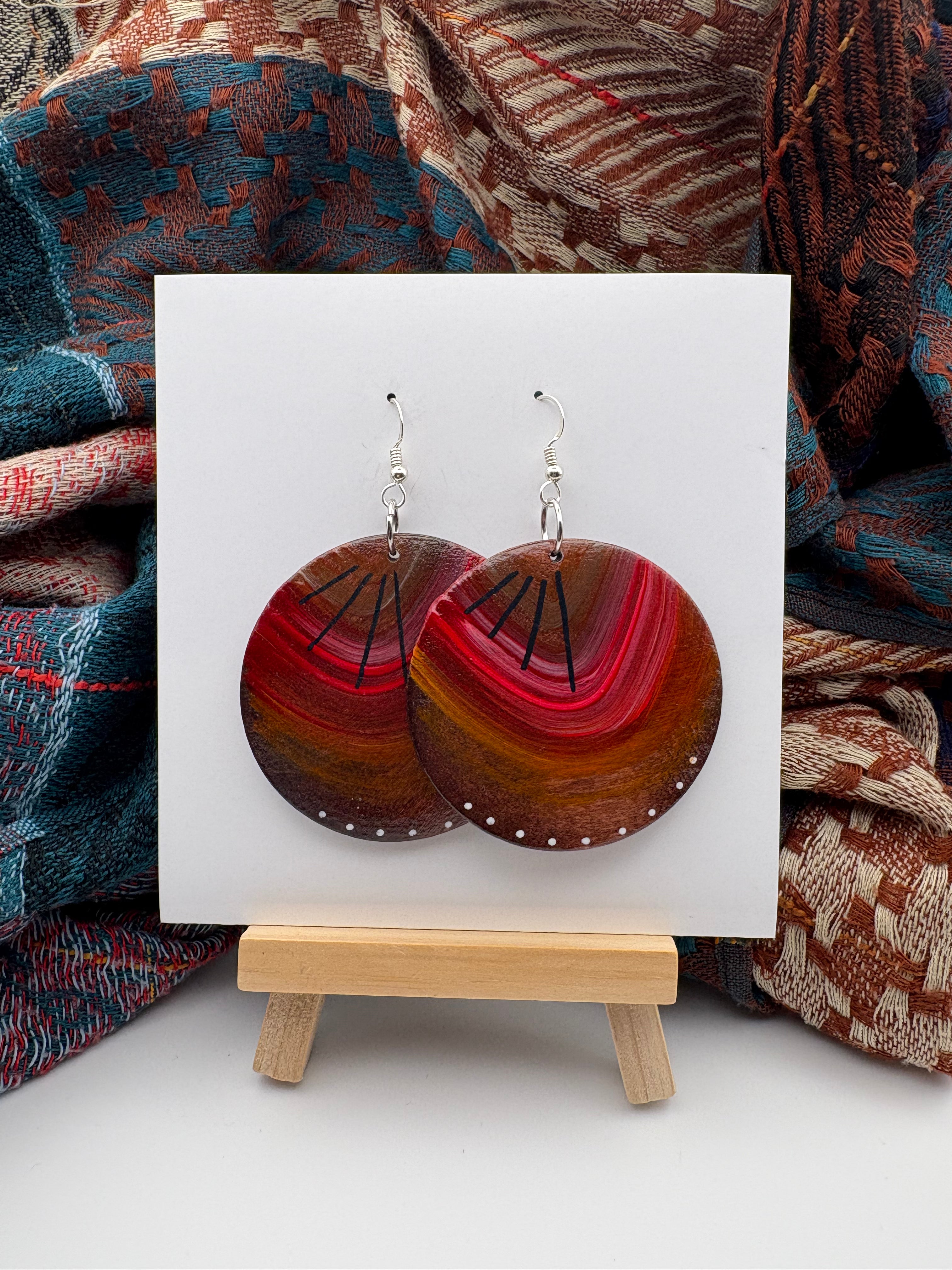 Hand-Painted Abstract Earrings - Medium Round