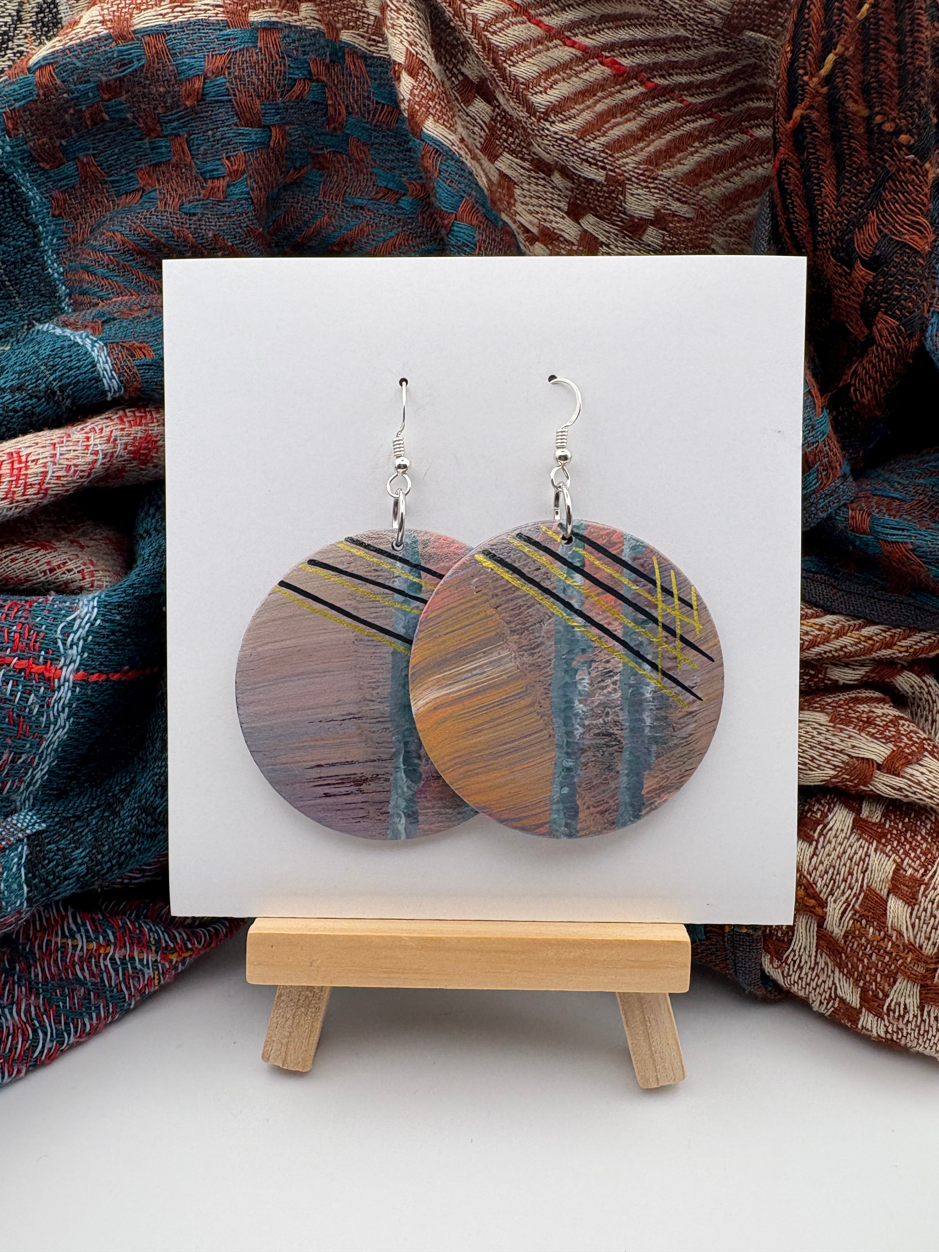 Hand-Painted Abstract Earrings - Medium Round