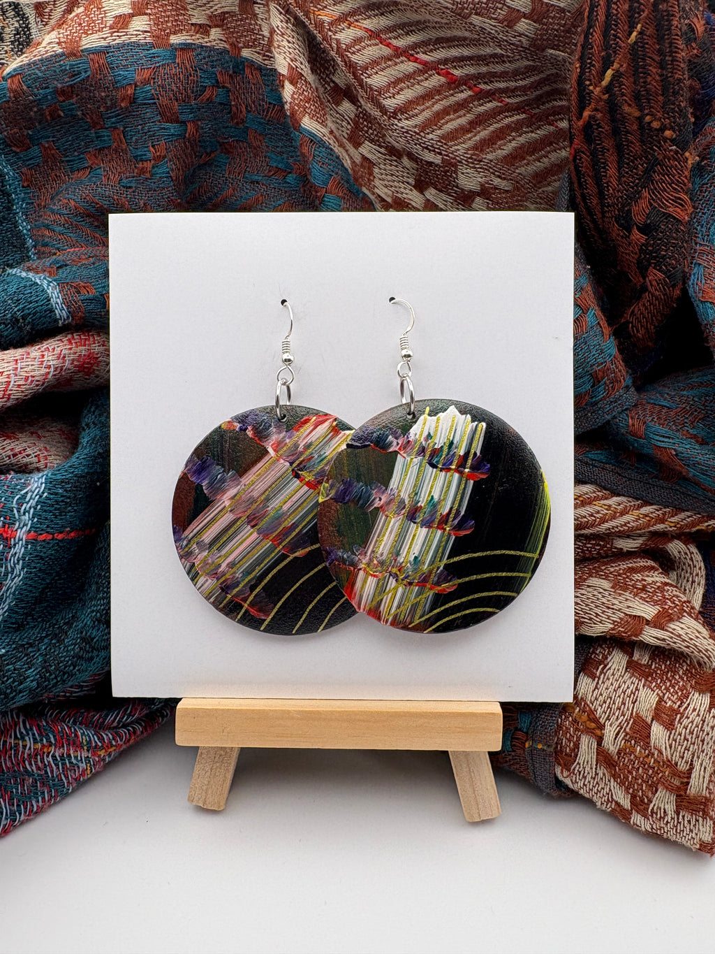 Hand-Painted Abstract Earrings - Medium Round