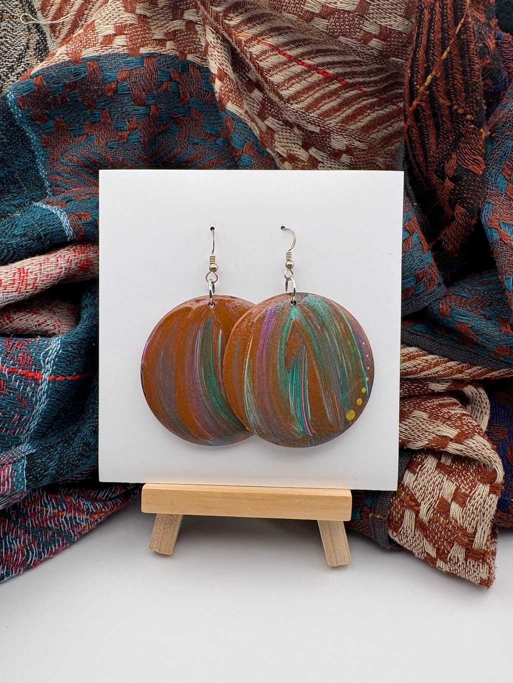 Hand-Painted Abstract Earrings - Medium Round