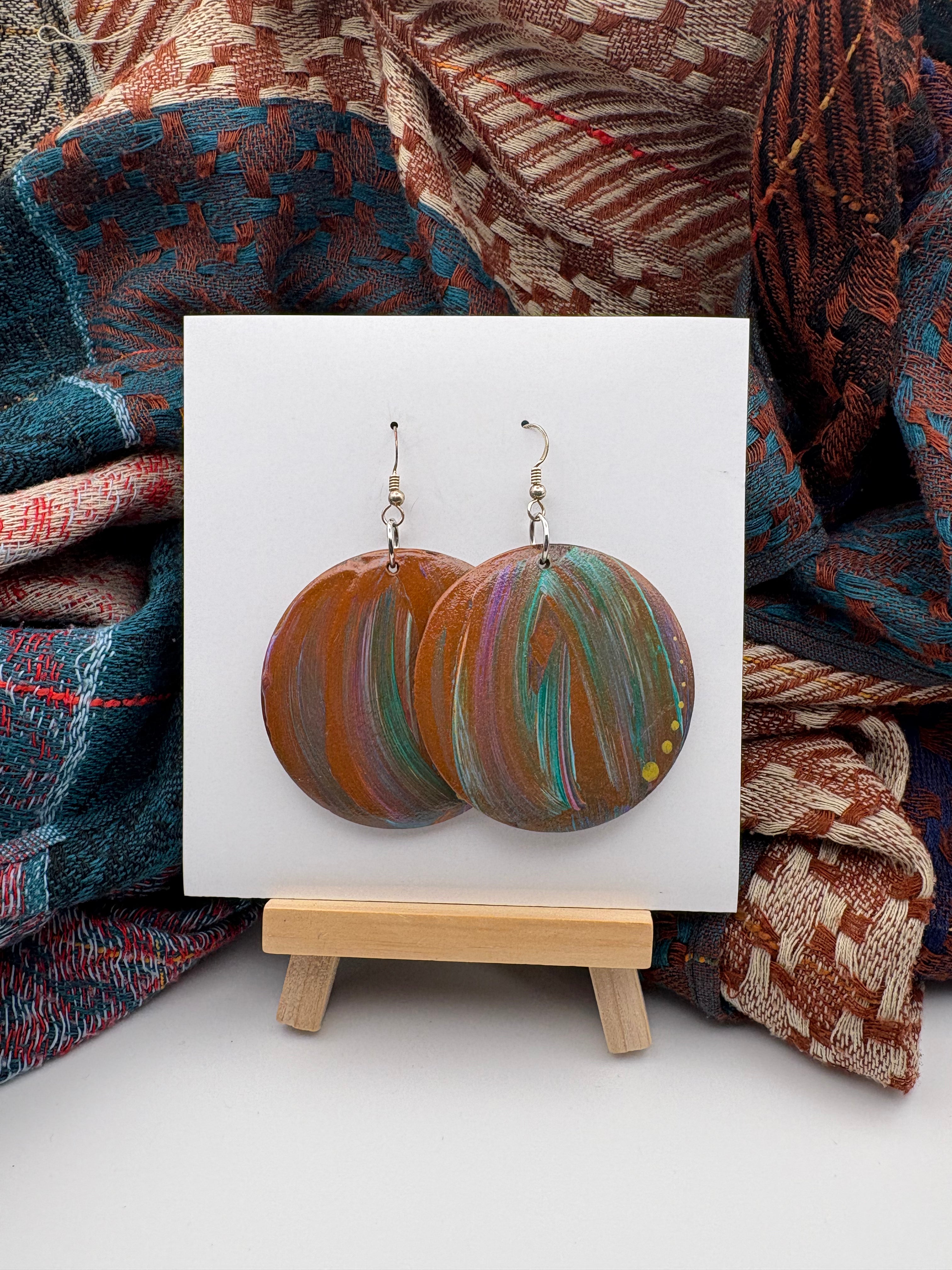 Hand-Painted Abstract Earrings - Medium Round