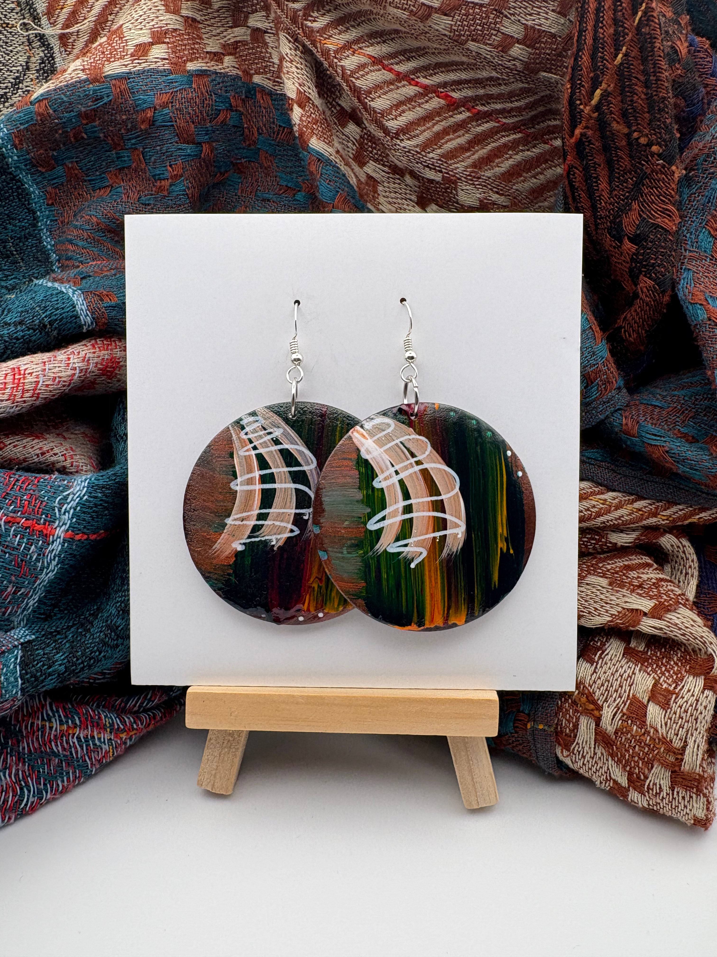 Hand-Painted Abstract Earrings - Medium Round