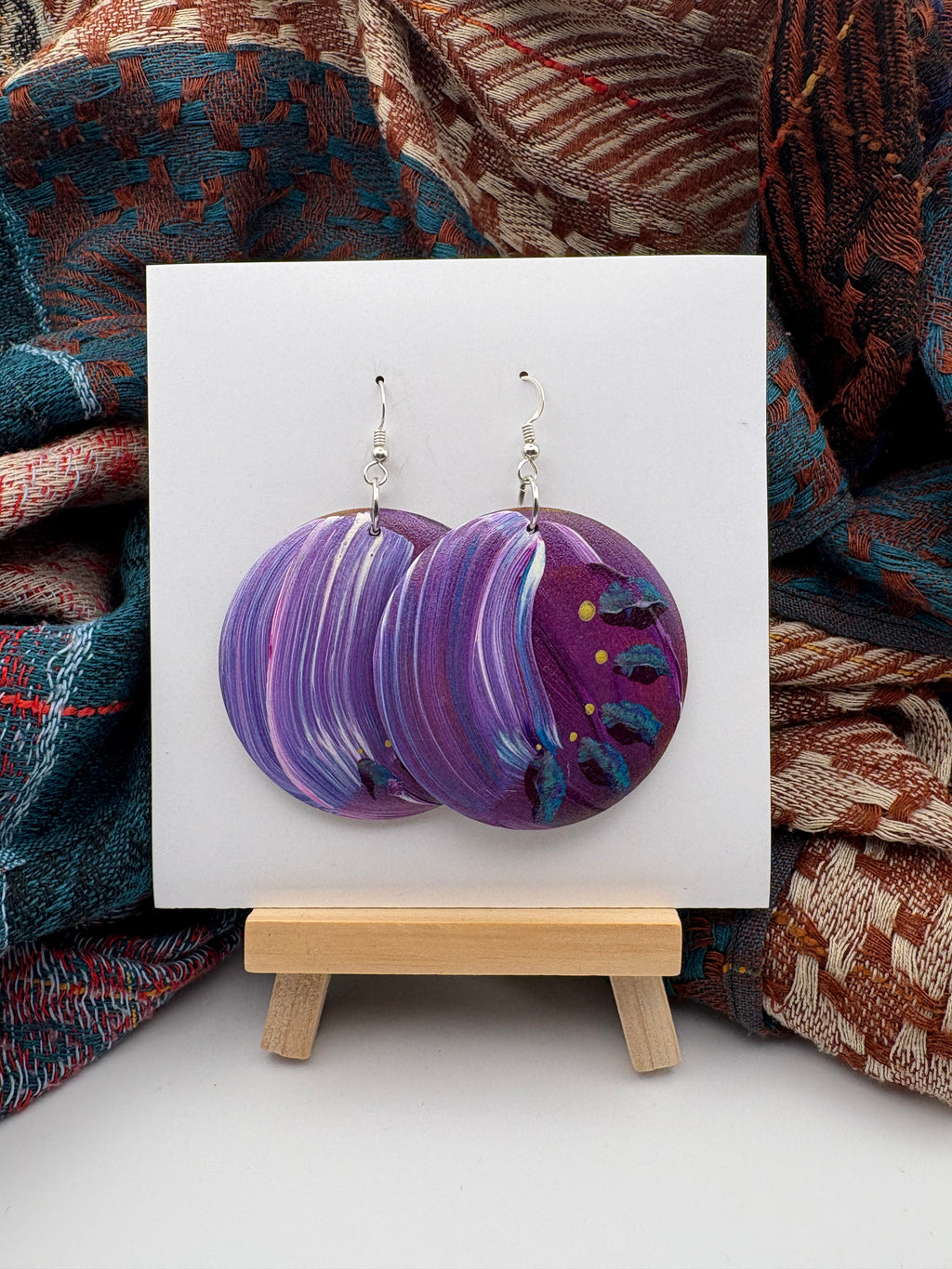 Hand-Painted Abstract Earrings - Medium Round