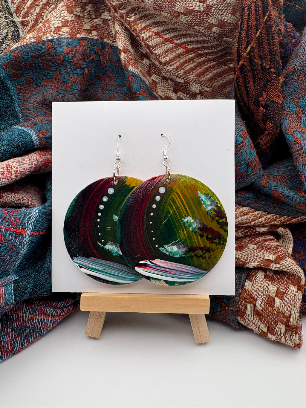 Hand-Painted Abstract Earrings - Large Round