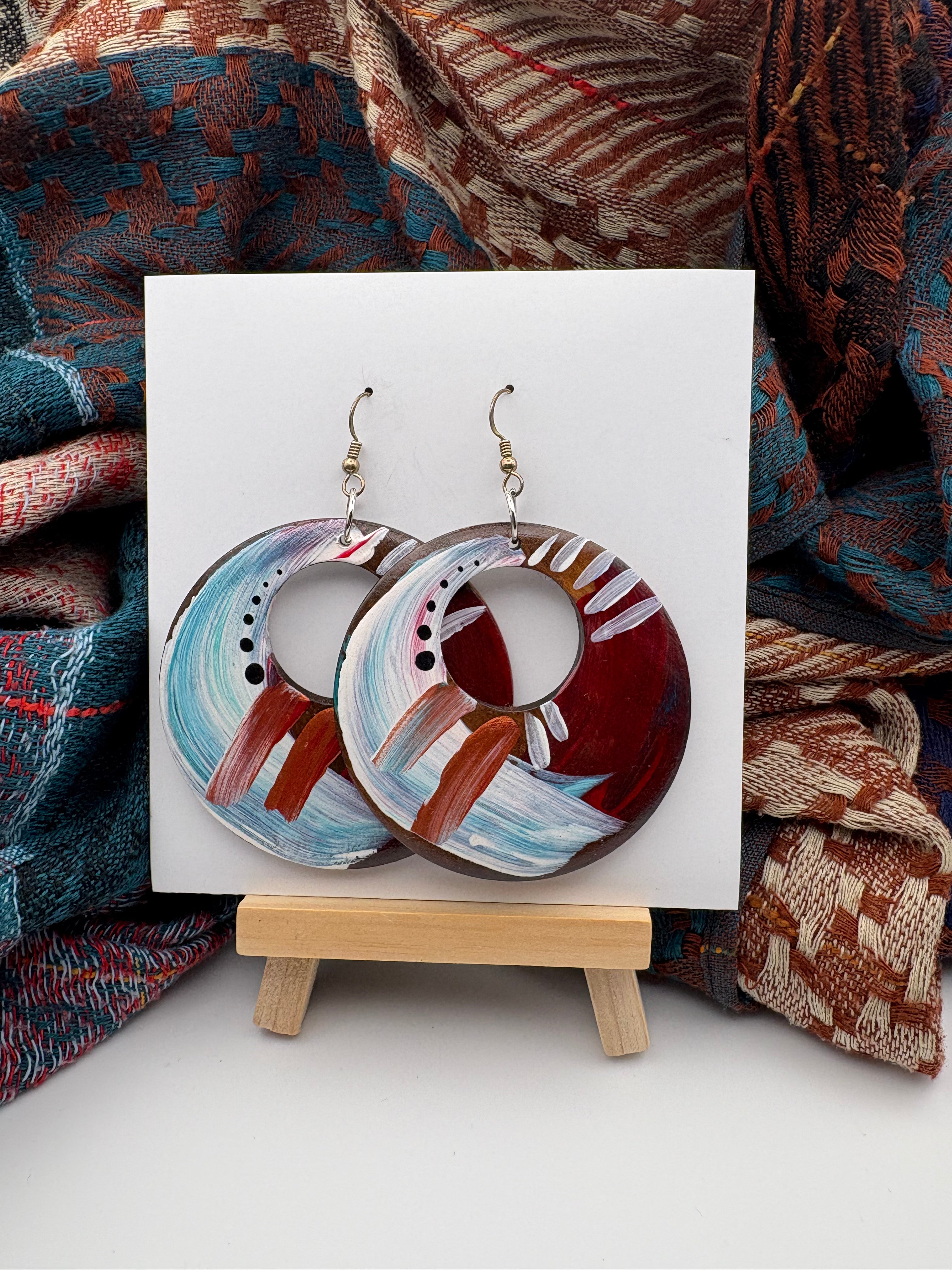 Hand-Painted Abstract Earrings - Large Round