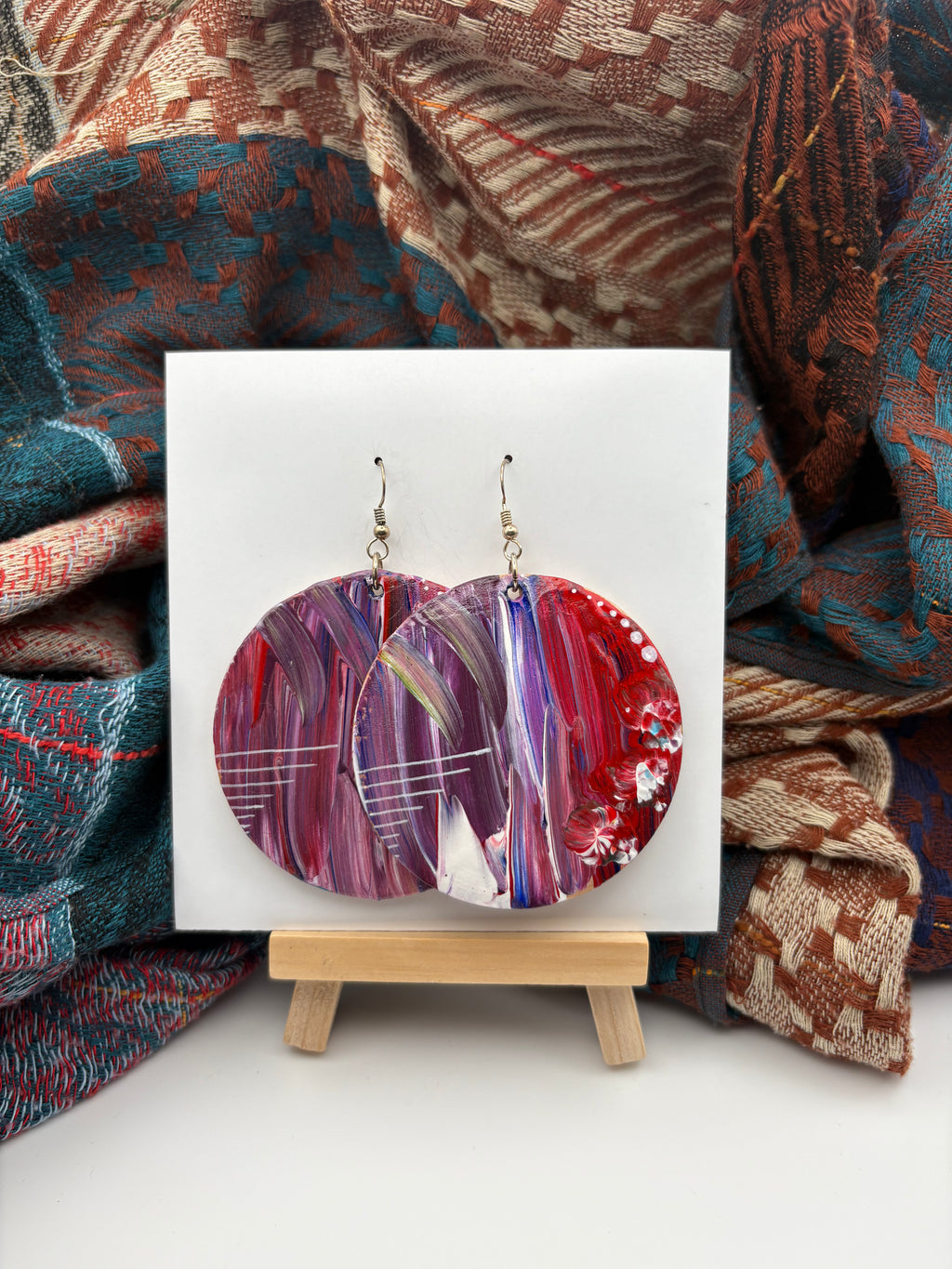 Hand-Painted Abstract Earrings - Large Round