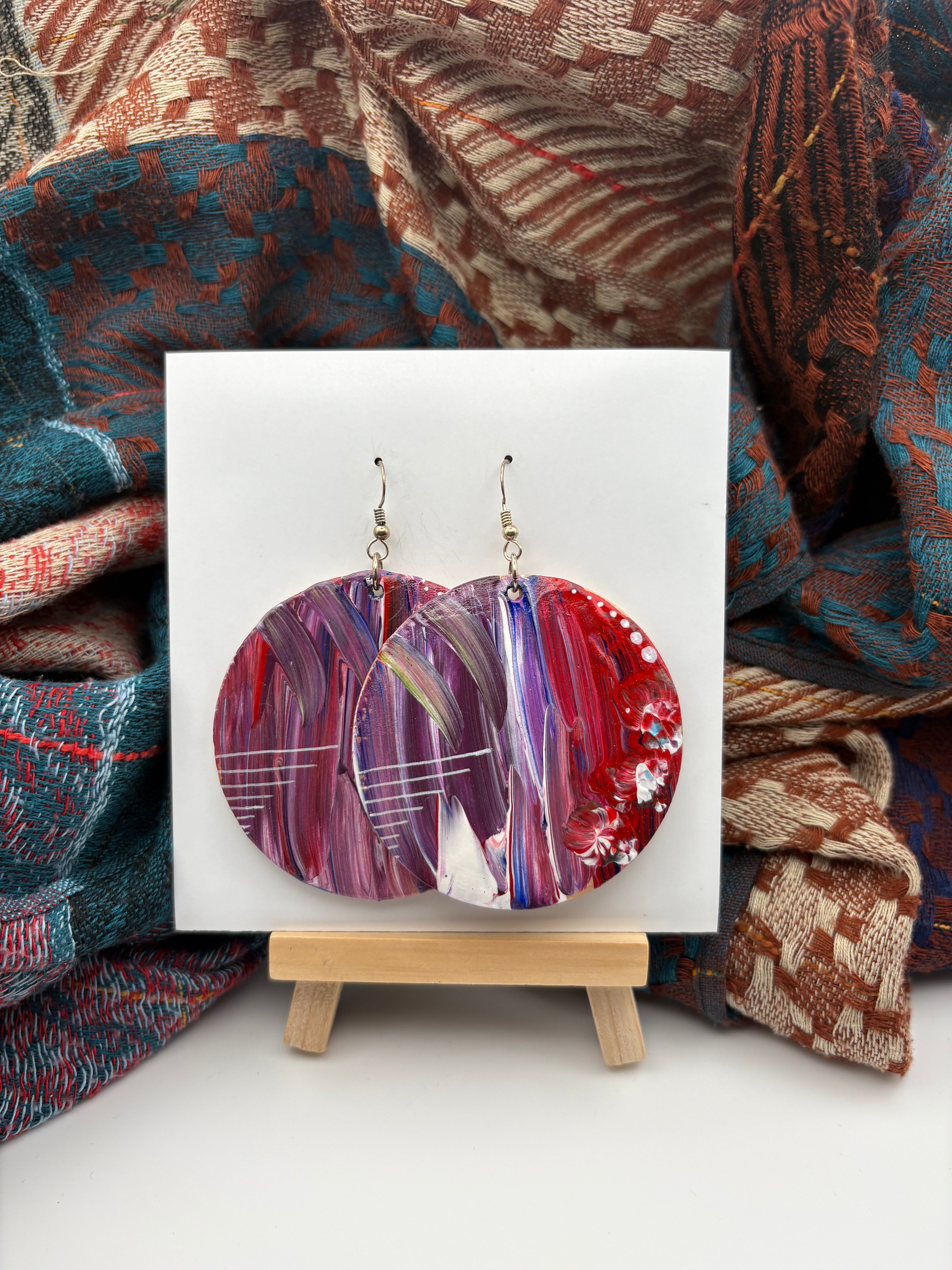 Hand-Painted Abstract Earrings - Large Round
