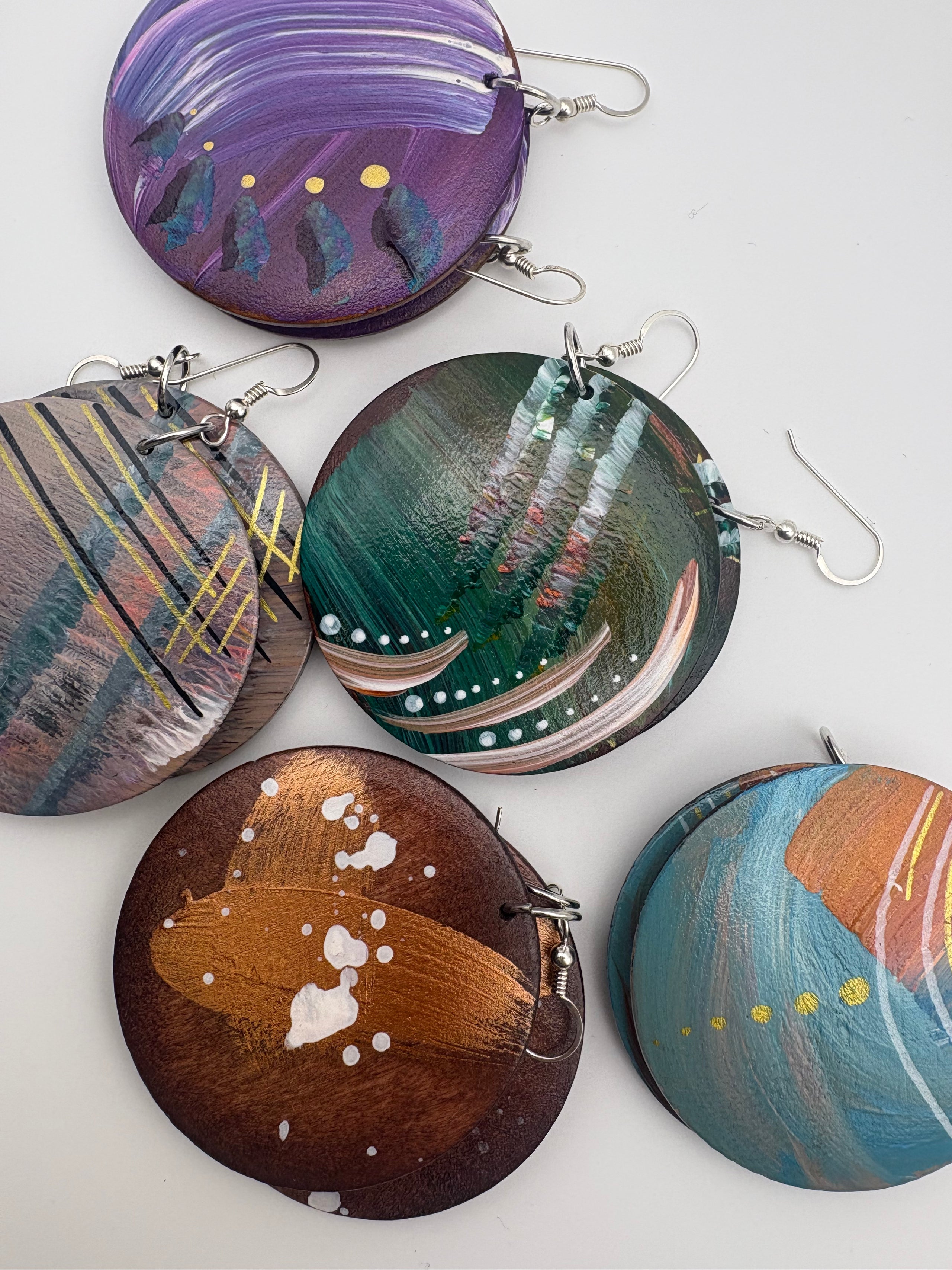 Hand-Painted Abstract Earrings - Medium Round