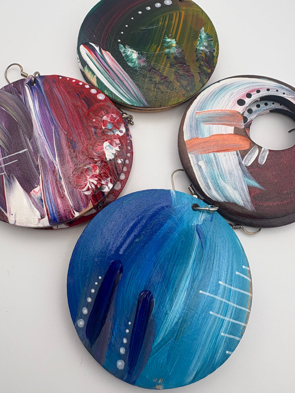 Hand-Painted Abstract Earrings - Large Round