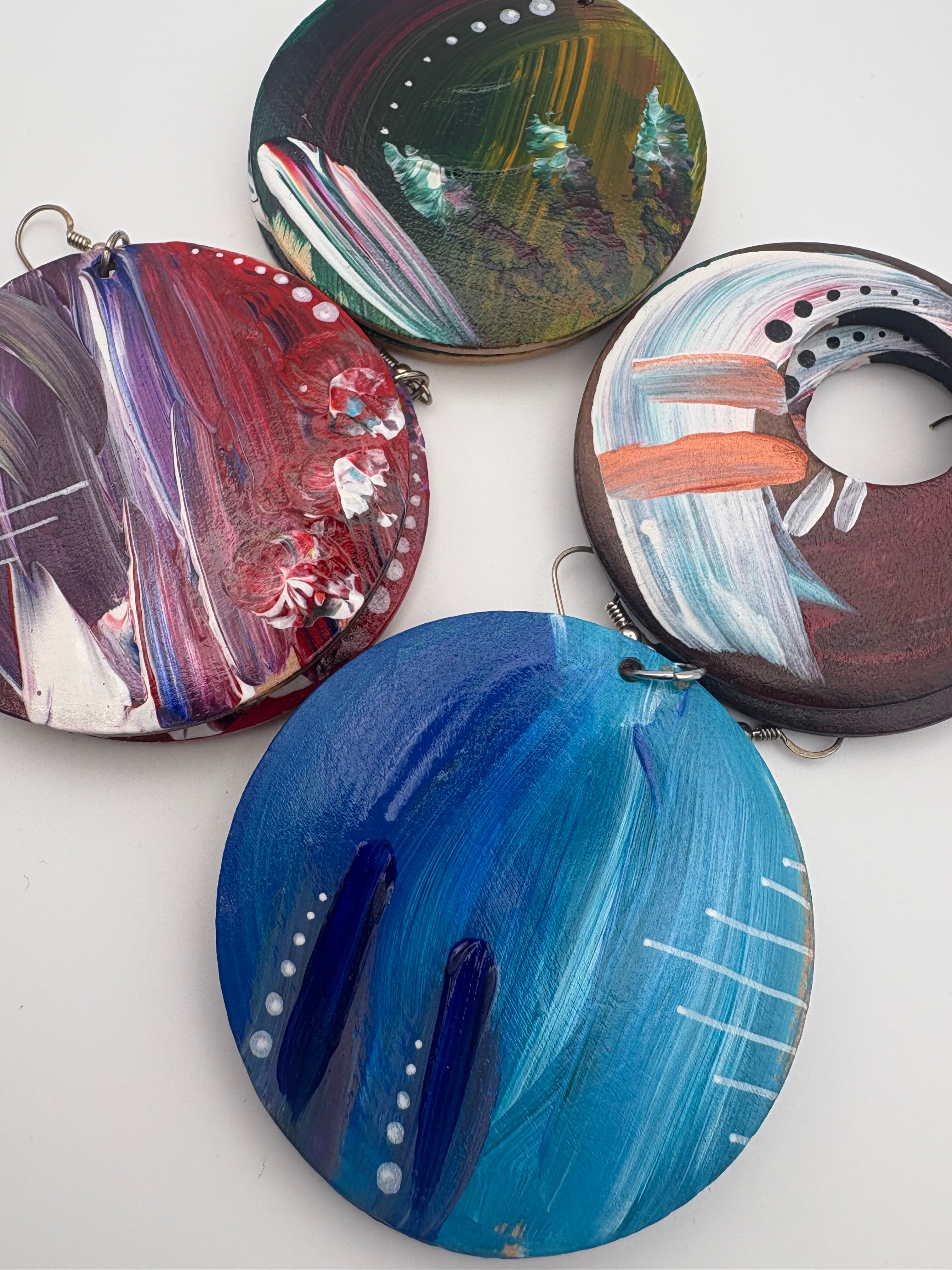 Hand-Painted Abstract Earrings - Large Round