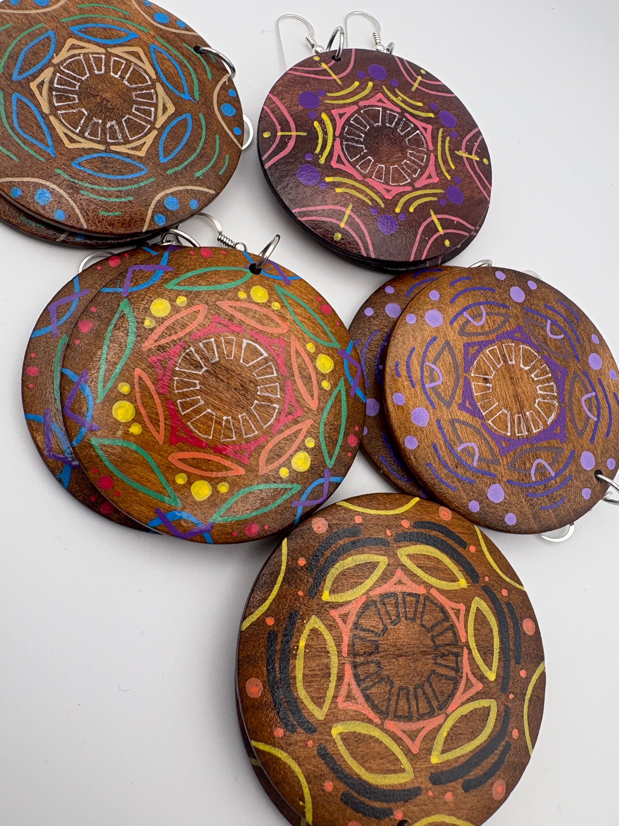 Hand-Painted Mandala Earrings - Medium Round