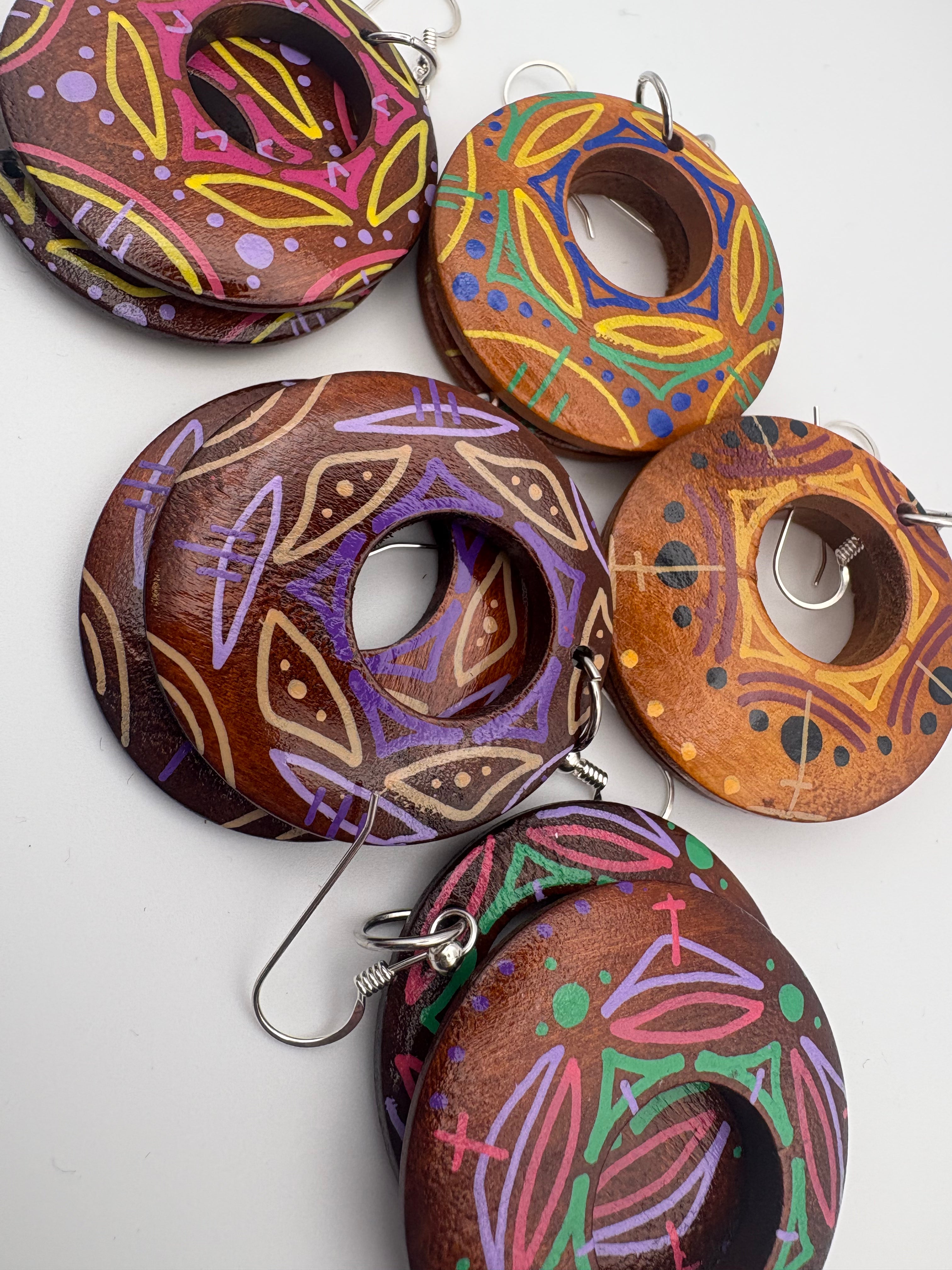 Hand-Painted Mandala Earrings - Small Round