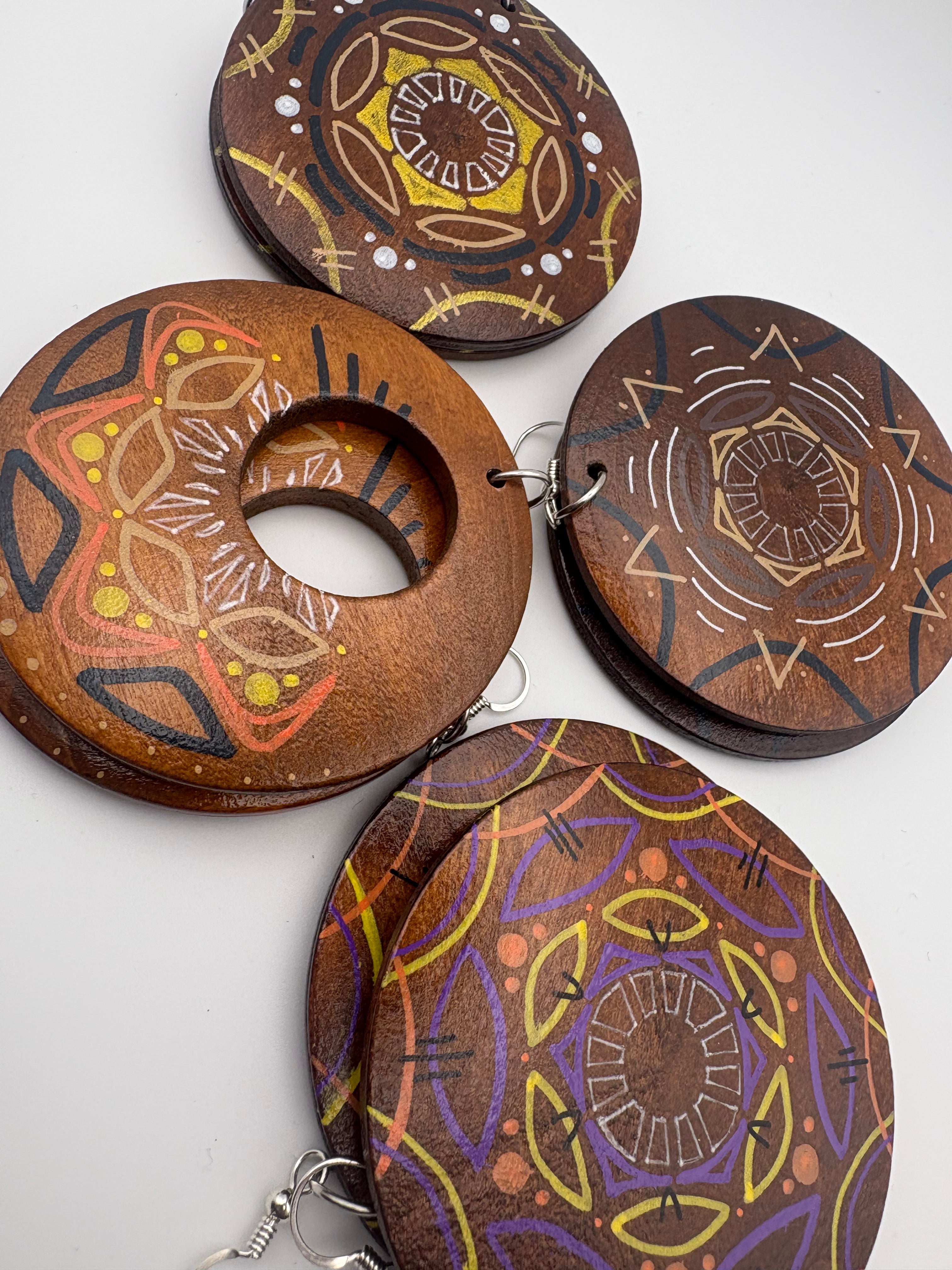 Hand-Painted Mandala Earrings - Large Round